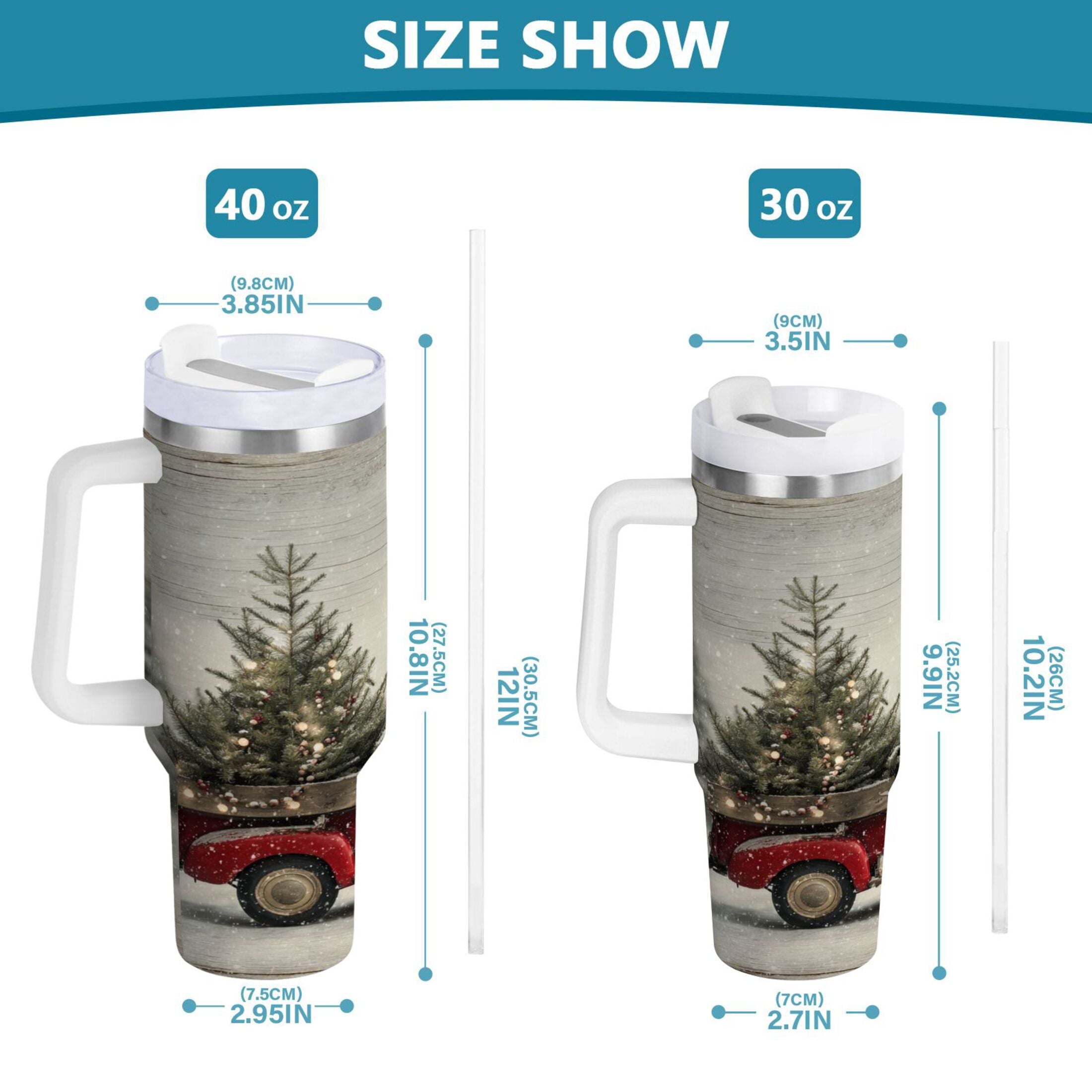 40 oz Insulated Stainless Steel Tumbler Double Wall Stainless Steel Tumbler with 2-Way Drinking Vintage Red Truck C631V