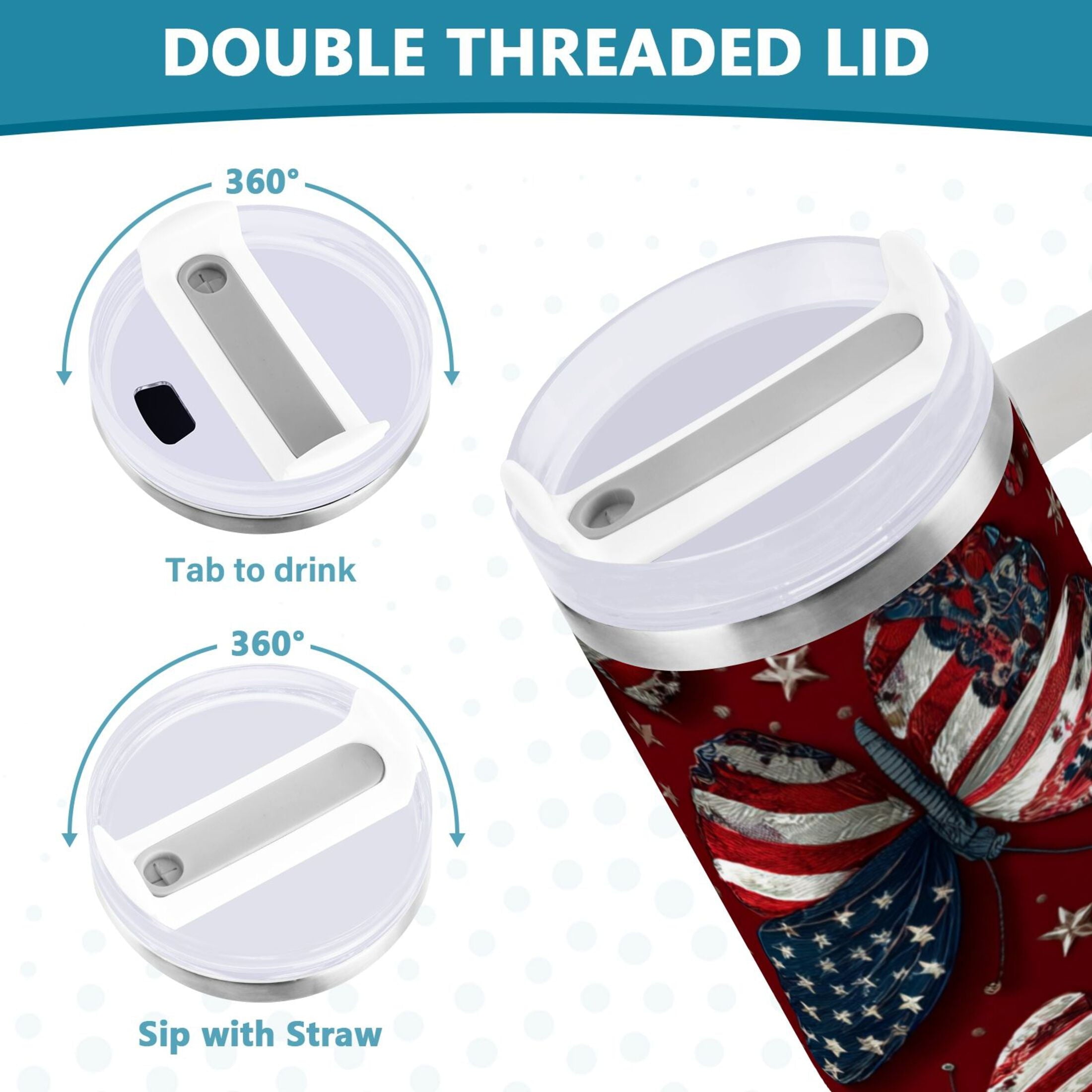 40 oz Insulated Stainless Steel Tumbler Double Wall Stainless Steel Tumbler with 2-Way Drinking Butterfly with National Flag C517S