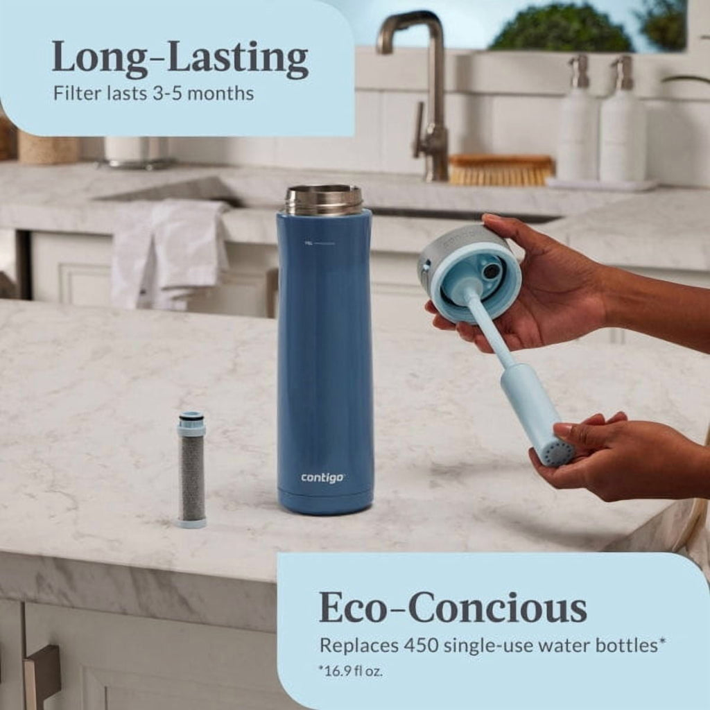 Contigo 24 oz. Wells Chill Stainless Steel Filter Bottle w/ Filters - Dark Ice C084A