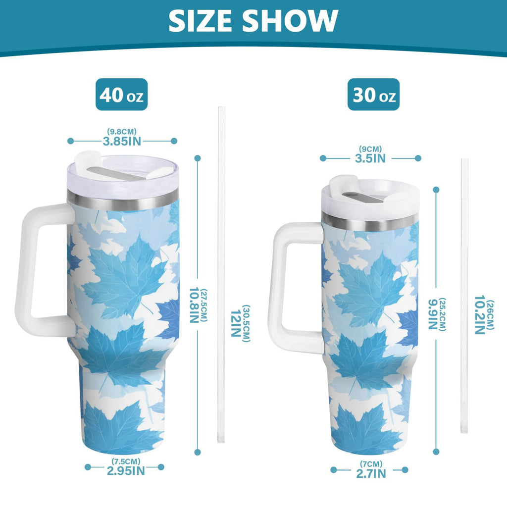 30 oz Insulated Stainless Steel Tumbler Double Wall Stainless Steel Tumbler with 2-Way Drinking Light Blue Maple Leaves C461Z