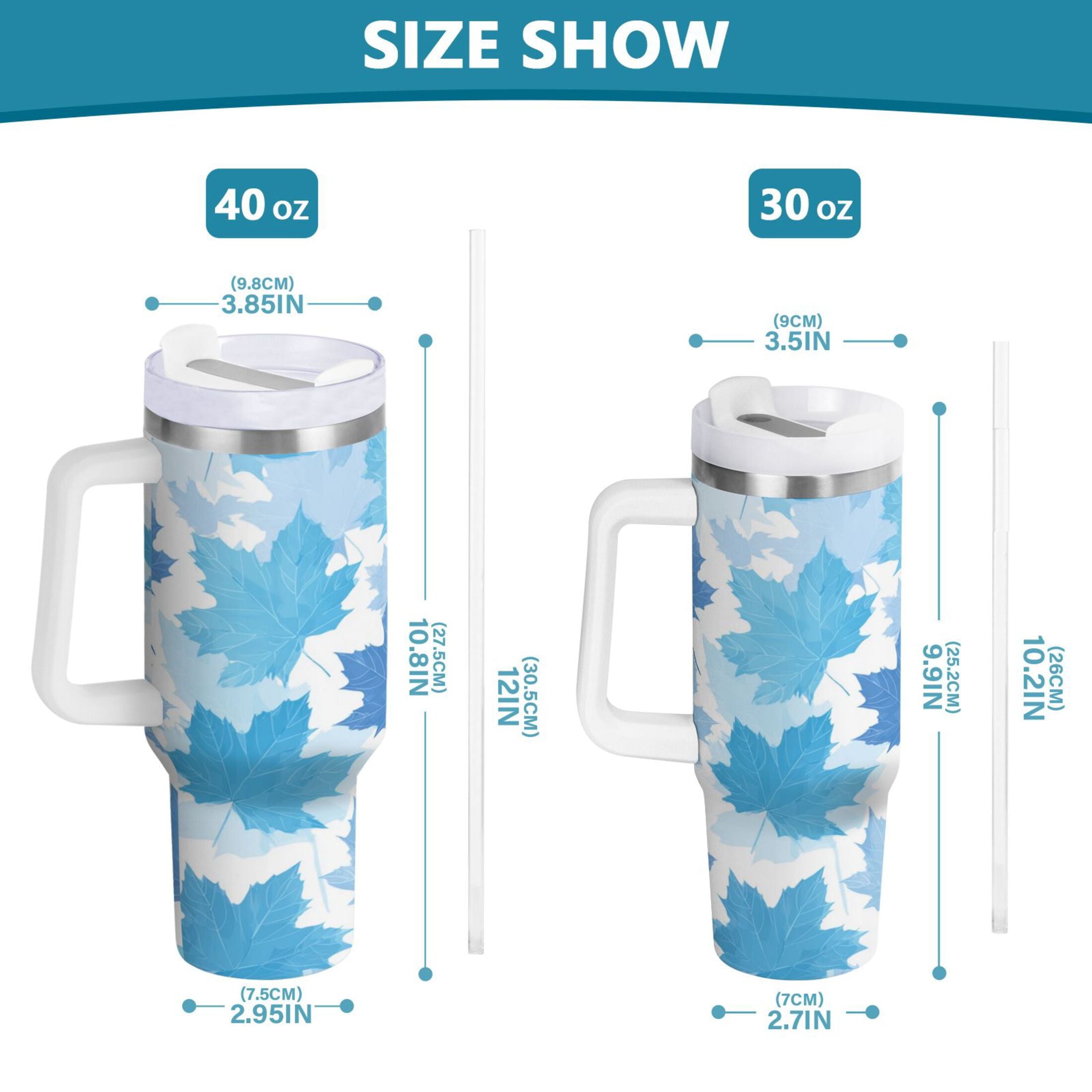 30 oz Insulated Stainless Steel Tumbler Double Wall Stainless Steel Tumbler with 2-Way Drinking Light Blue Maple Leaves C461Z