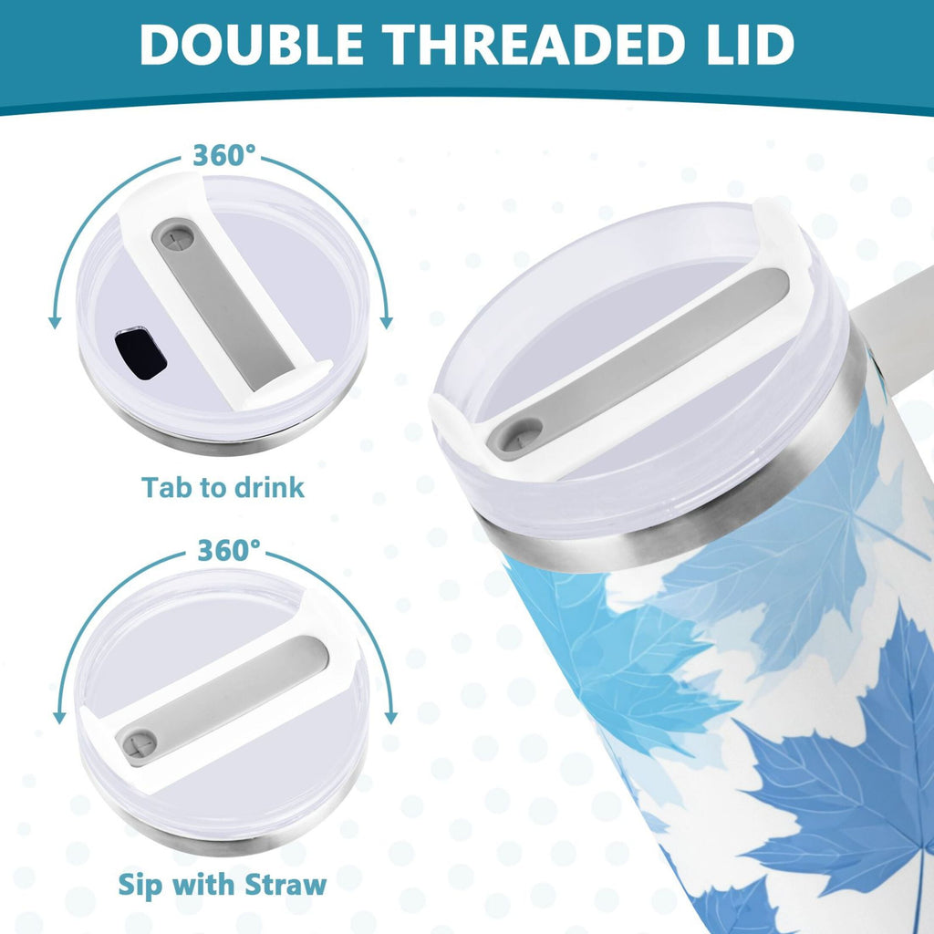 30 oz Insulated Stainless Steel Tumbler Double Wall Stainless Steel Tumbler with 2-Way Drinking Light Blue Maple Leaves C461Z