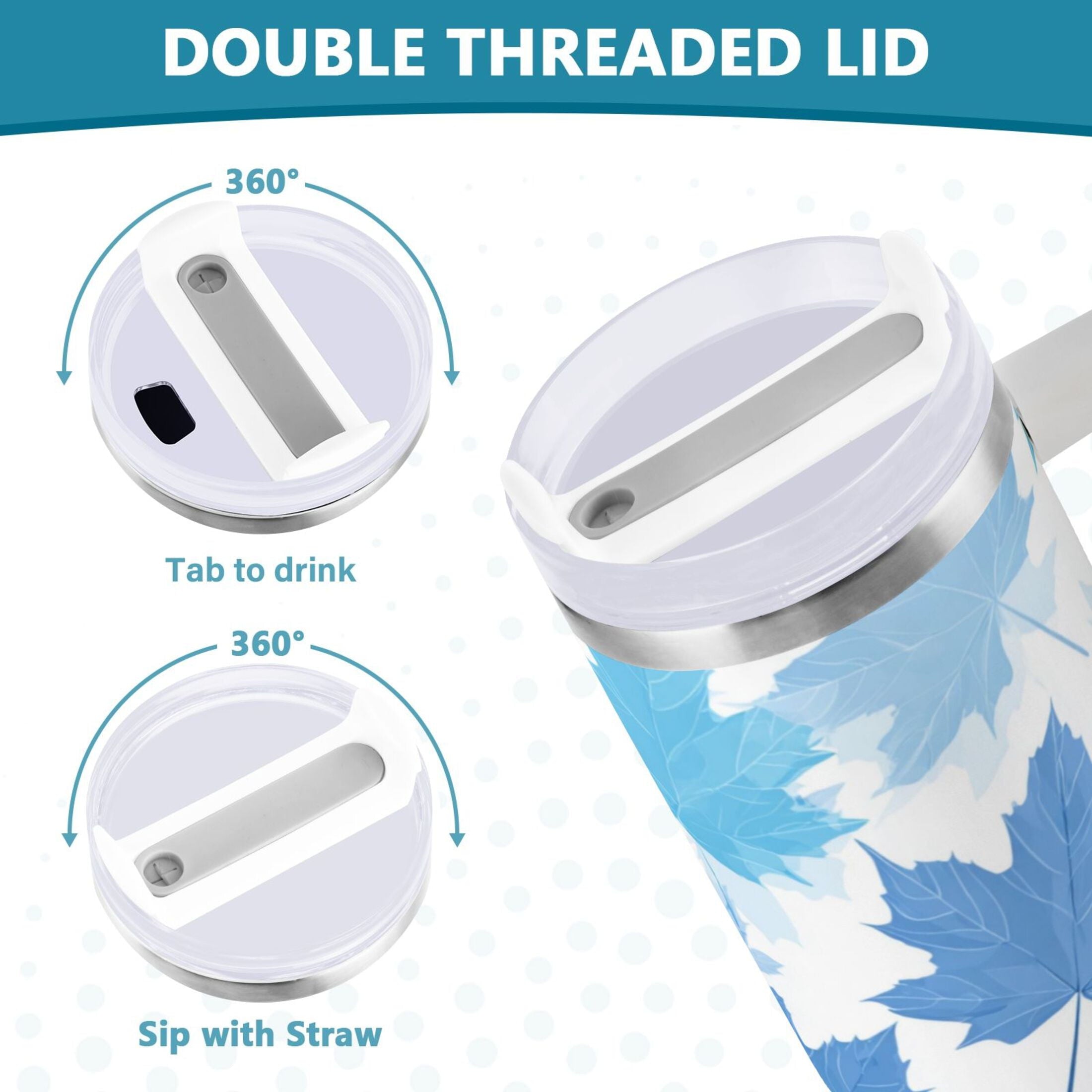 30 oz Insulated Stainless Steel Tumbler Double Wall Stainless Steel Tumbler with 2-Way Drinking Light Blue Maple Leaves C461Z