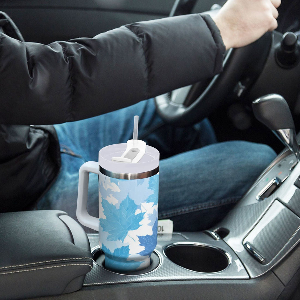 30 oz Insulated Stainless Steel Tumbler Double Wall Stainless Steel Tumbler with 2-Way Drinking Light Blue Maple Leaves C461Z