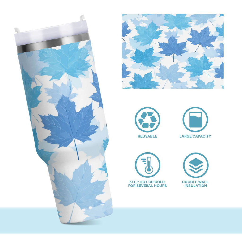 30 oz Insulated Stainless Steel Tumbler Double Wall Stainless Steel Tumbler with 2-Way Drinking Light Blue Maple Leaves C461Z