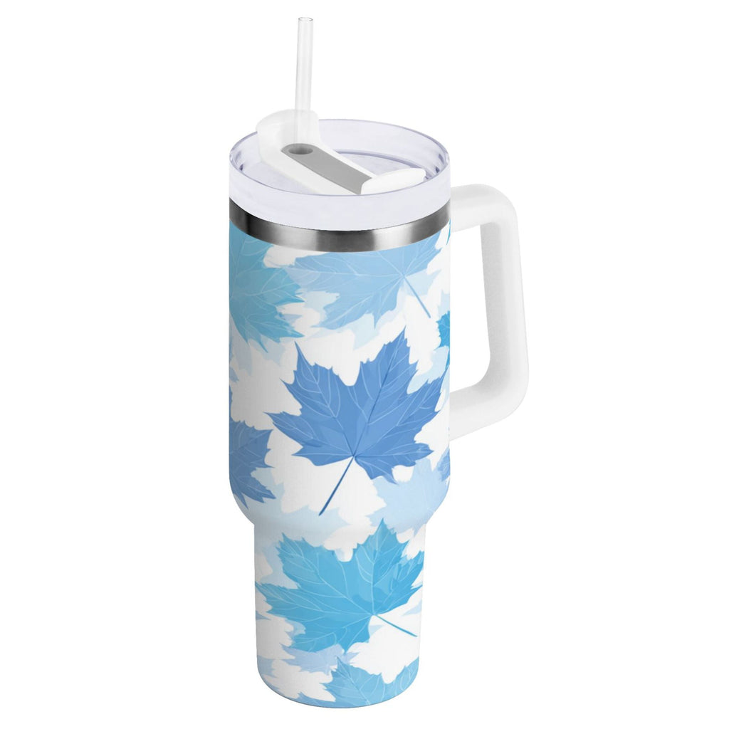 30 oz Insulated Stainless Steel Tumbler Double Wall Stainless Steel Tumbler with 2-Way Drinking Light Blue Maple Leaves C461Z