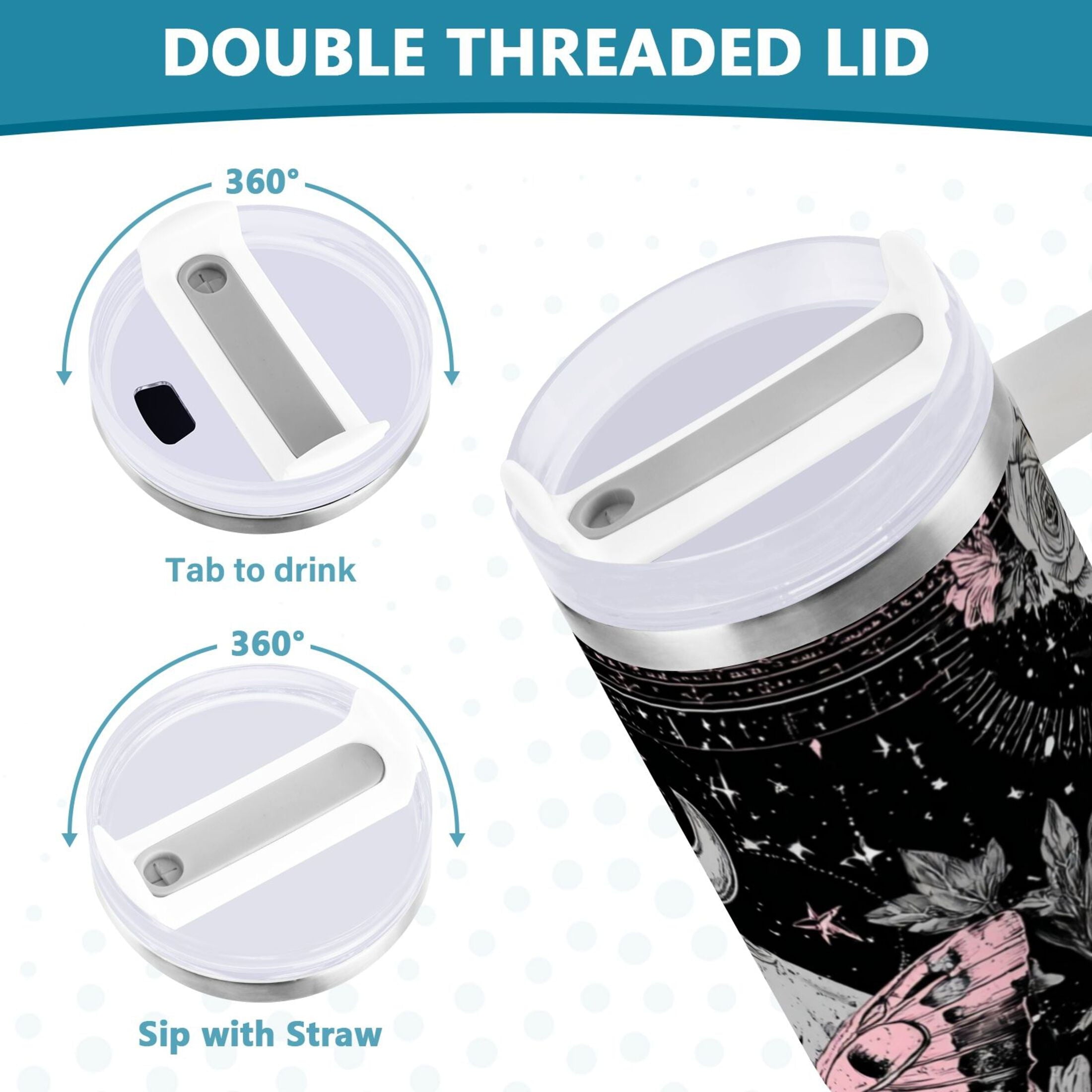 30 oz Insulated Stainless Steel Tumbler Double Wall Stainless Steel Tumbler with 2-Way Drinking Butterfly by Moon and Flowers C542G
