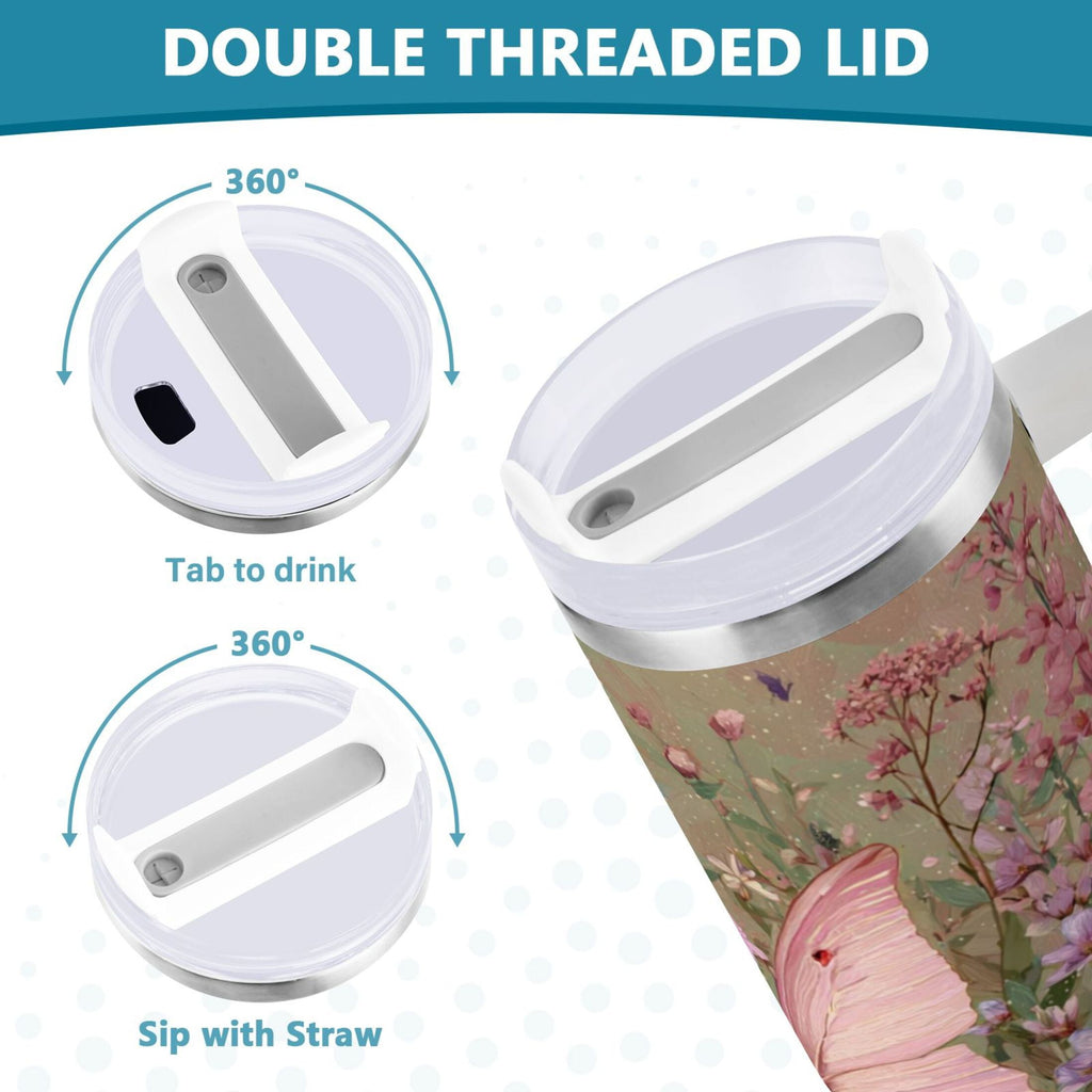 30 oz Insulated Stainless Steel Tumbler Double Wall Stainless Steel Tumbler with 2-Way Drinking Delicate Butterfly C643H
