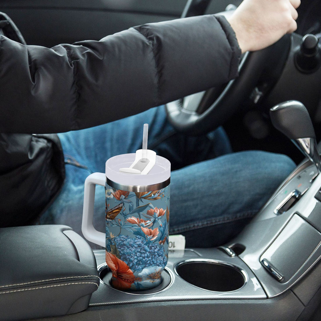 30 oz Insulated Stainless Steel Tumbler Double Wall Stainless Steel Tumbler with 2-Way Drinking Birds and Flowers C552B