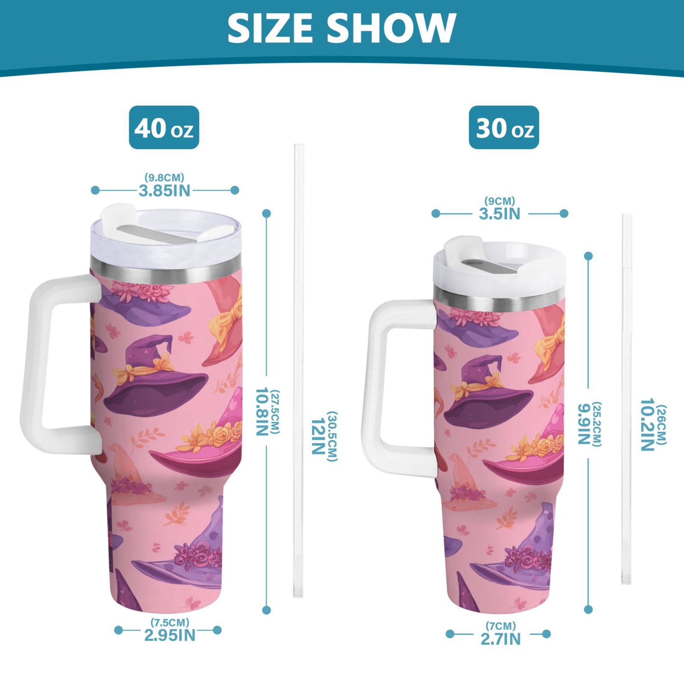 30 oz Insulated Stainless Steel Tumbler Double Wall Stainless Steel Tumbler with 2-Way Drinking Colorful Hat Pattern C543A