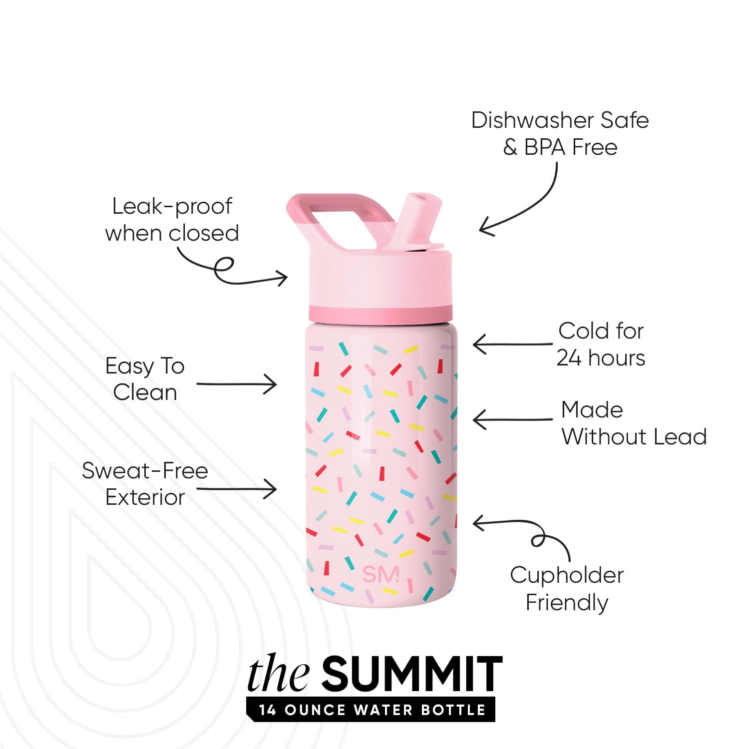 Simple Modern 14oz Summit Water Bottle with Straw Lid | Confetti C429C