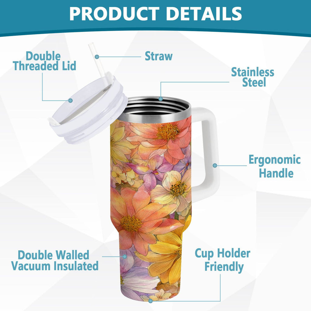 30 oz Insulated Stainless Steel Tumbler Double Wall Stainless Steel Tumbler with 2-Way Drinking Summer Blossoms C540D