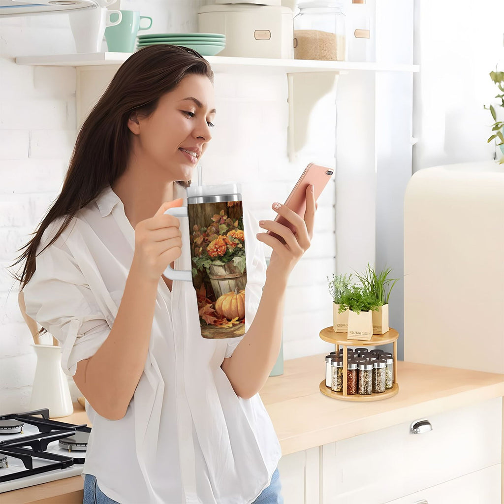 30 oz Insulated Stainless Steel Tumbler Double Wall Stainless Steel Tumbler with 2-Way Drinking Beautiful Fall Scene C610W