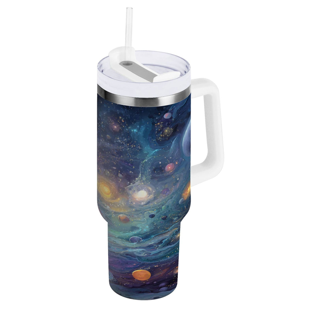 30 oz Insulated Stainless Steel Tumbler Double Wall Stainless Steel Tumbler with 2-Way Drinking Vibrant and Colorful Universe C453G