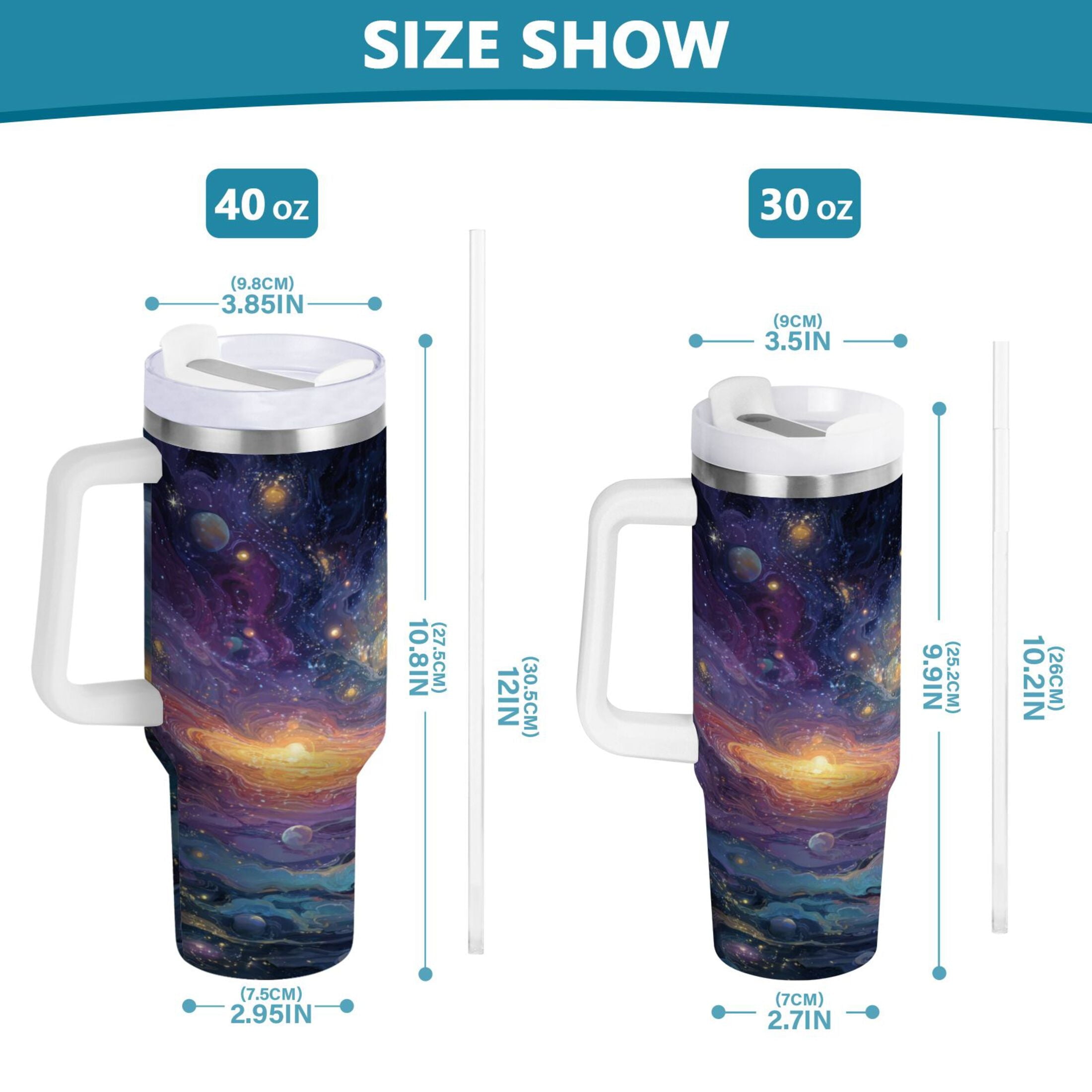 30 oz Insulated Stainless Steel Tumbler Double Wall Stainless Steel Tumbler with 2-Way Drinking Vibrant and Colorful Universe C453G