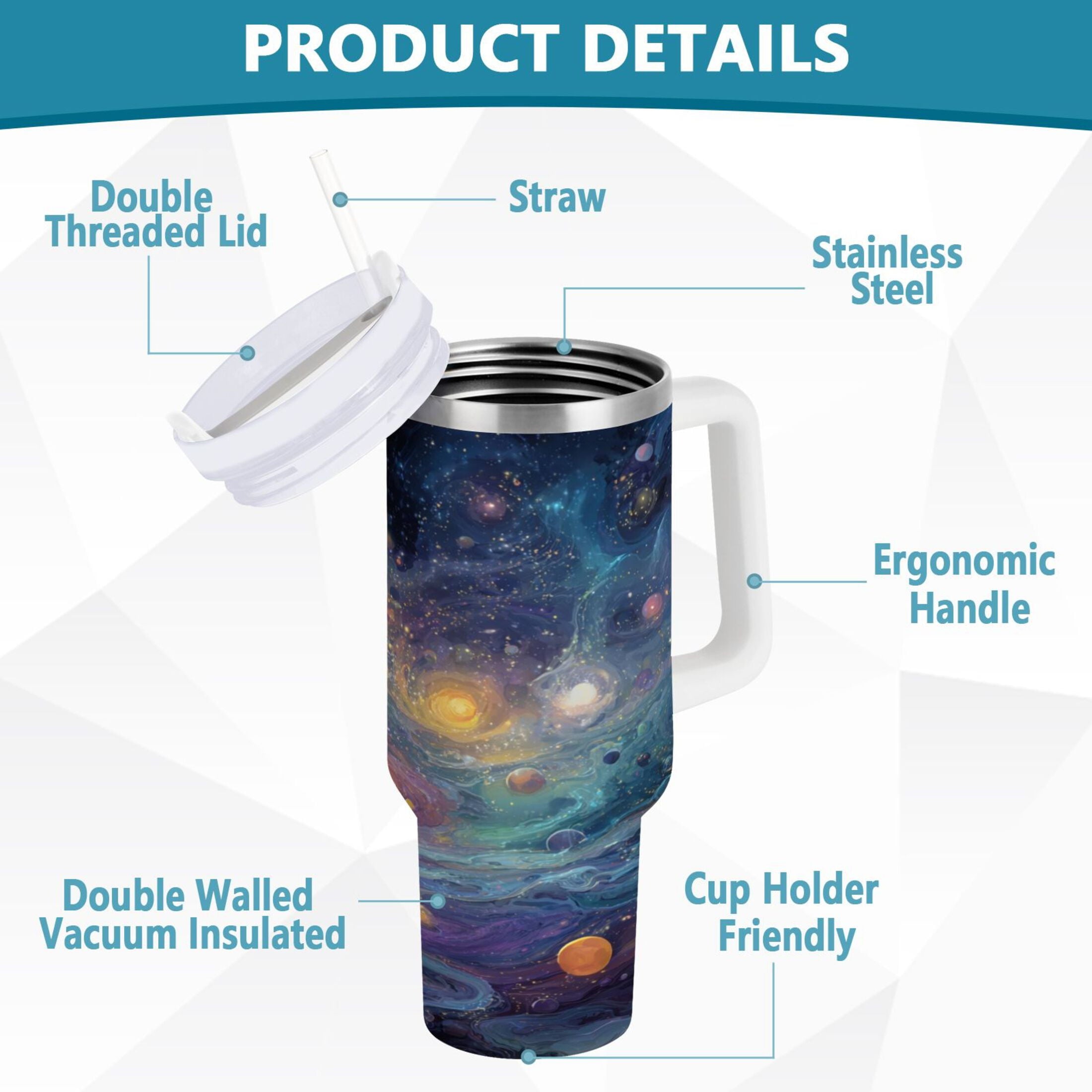 30 oz Insulated Stainless Steel Tumbler Double Wall Stainless Steel Tumbler with 2-Way Drinking Vibrant and Colorful Universe C453G