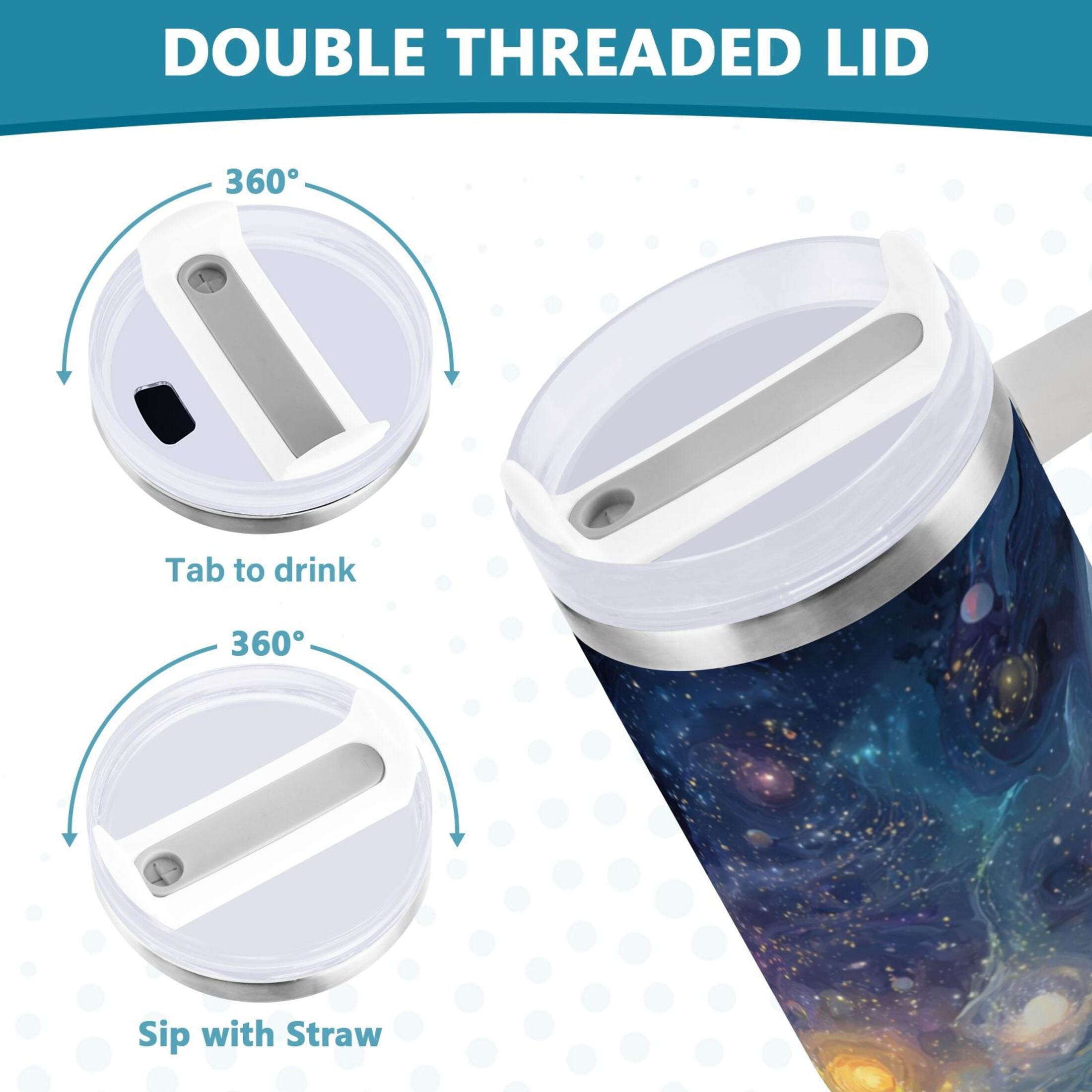 30 oz Insulated Stainless Steel Tumbler Double Wall Stainless Steel Tumbler with 2-Way Drinking Vibrant and Colorful Universe C453G
