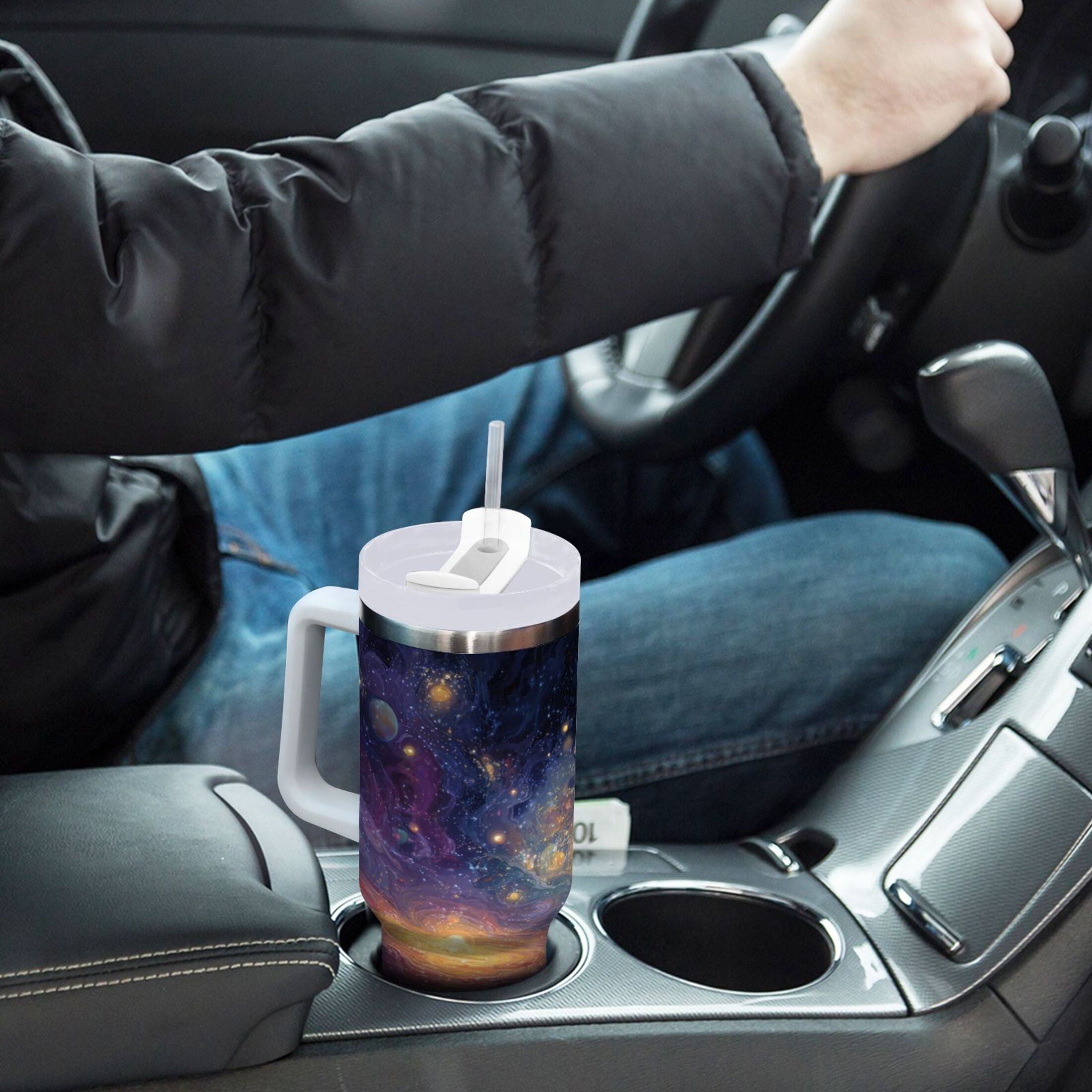 30 oz Insulated Stainless Steel Tumbler Double Wall Stainless Steel Tumbler with 2-Way Drinking Vibrant and Colorful Universe C453G