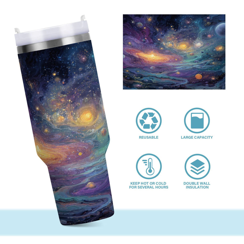 30 oz Insulated Stainless Steel Tumbler Double Wall Stainless Steel Tumbler with 2-Way Drinking Vibrant and Colorful Universe C453G
