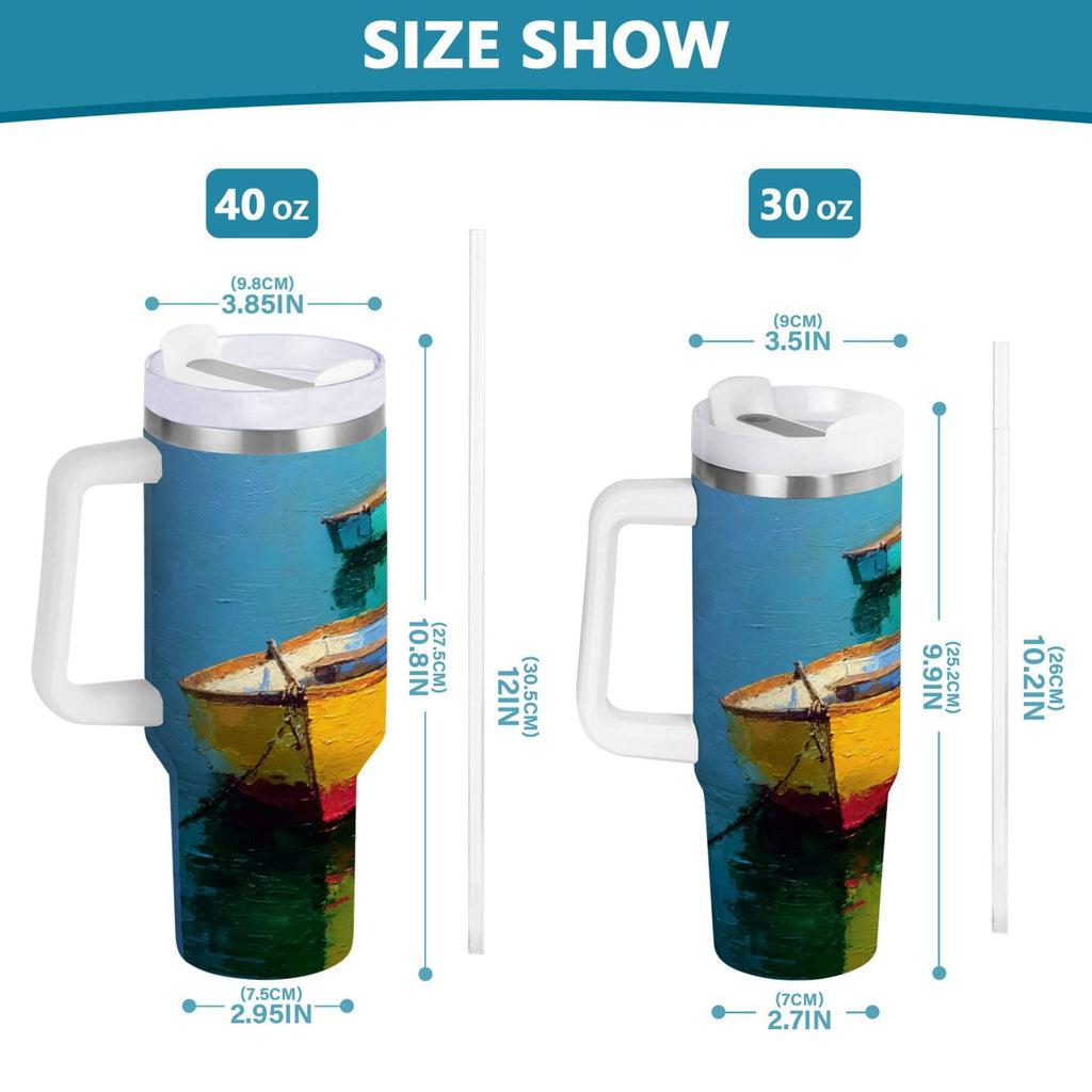 30 oz Insulated Stainless Steel Tumbler Double Wall Stainless Steel Tumbler with 2-Way Drinking Colorful Row Boats C555W