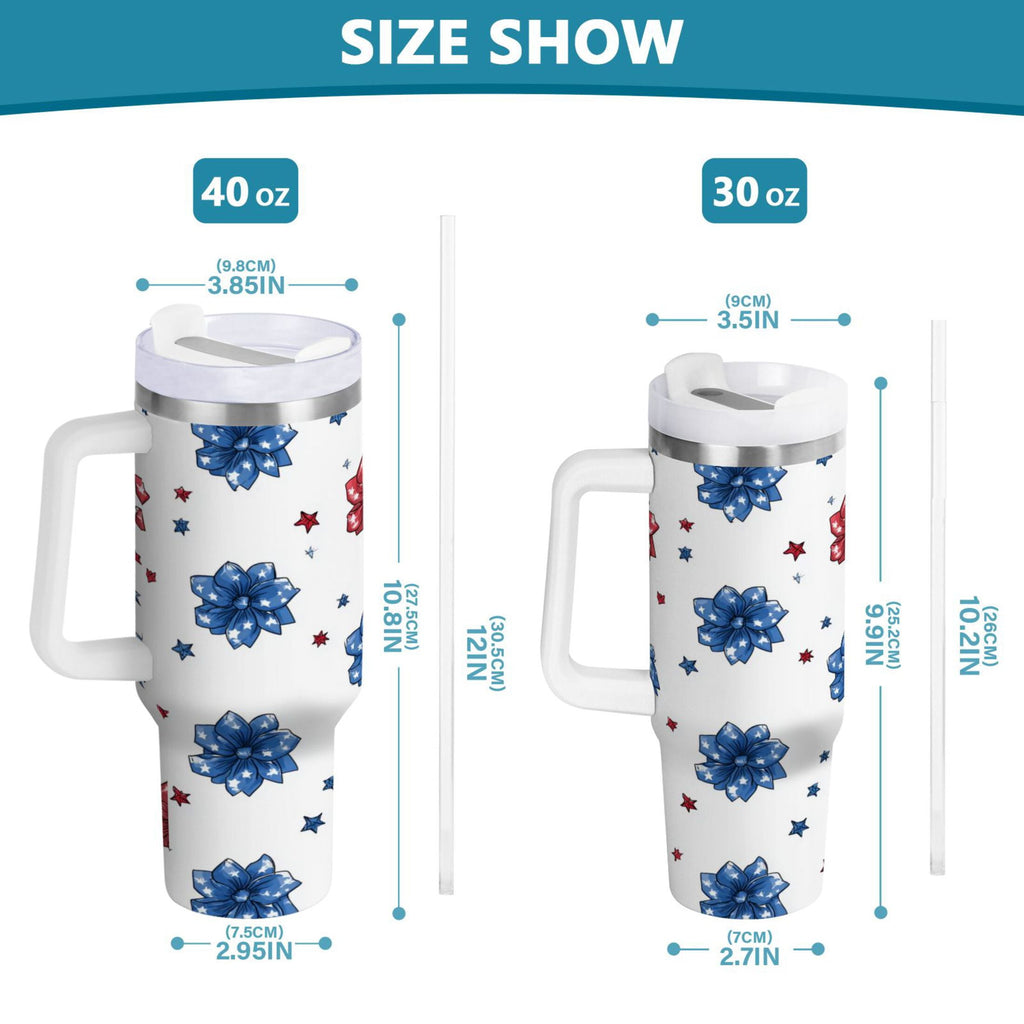 40 oz Insulated Stainless Steel Tumbler Double Wall Stainless Steel Tumbler with 2-Way Drinking Stars and Stripes Puttern Flower C521A