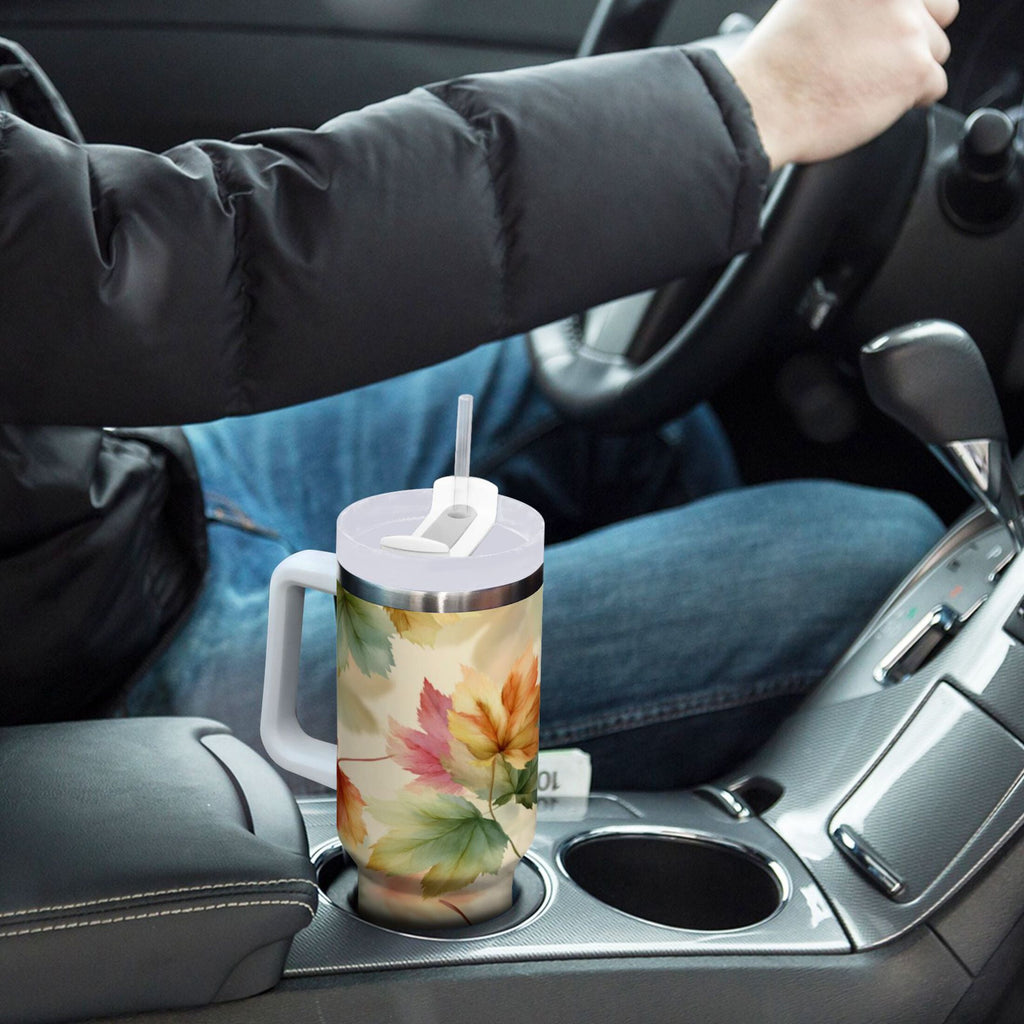 40 oz Insulated Stainless Steel Tumbler Double Wall Stainless Steel Tumbler with 2-Way Drinking Watercolor Maple Leaves Pattern C513H