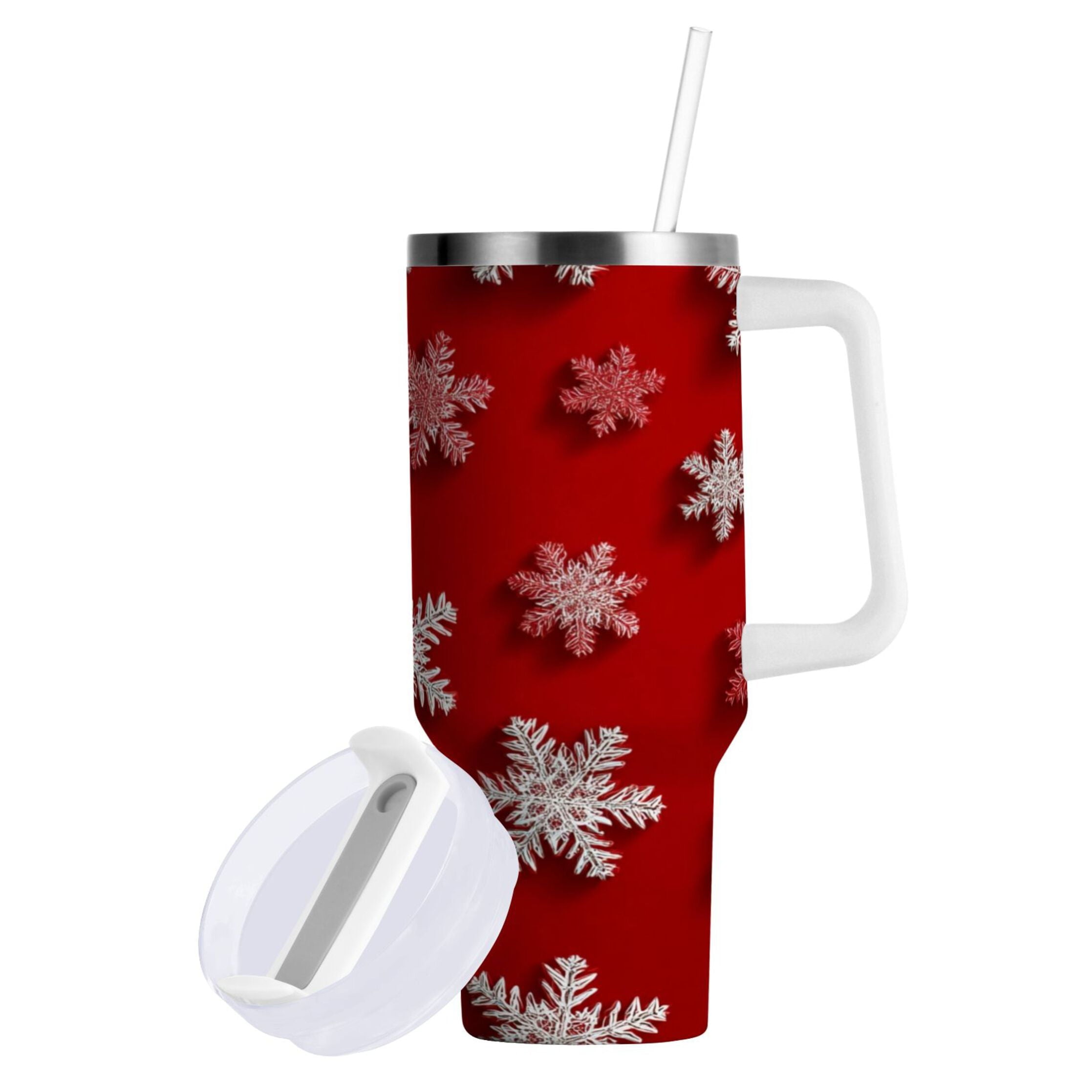 30 oz Insulated Stainless Steel Tumbler Double Wall Stainless Steel Tumbler with 2-Way Drinking Red and White Snowflakes C554W