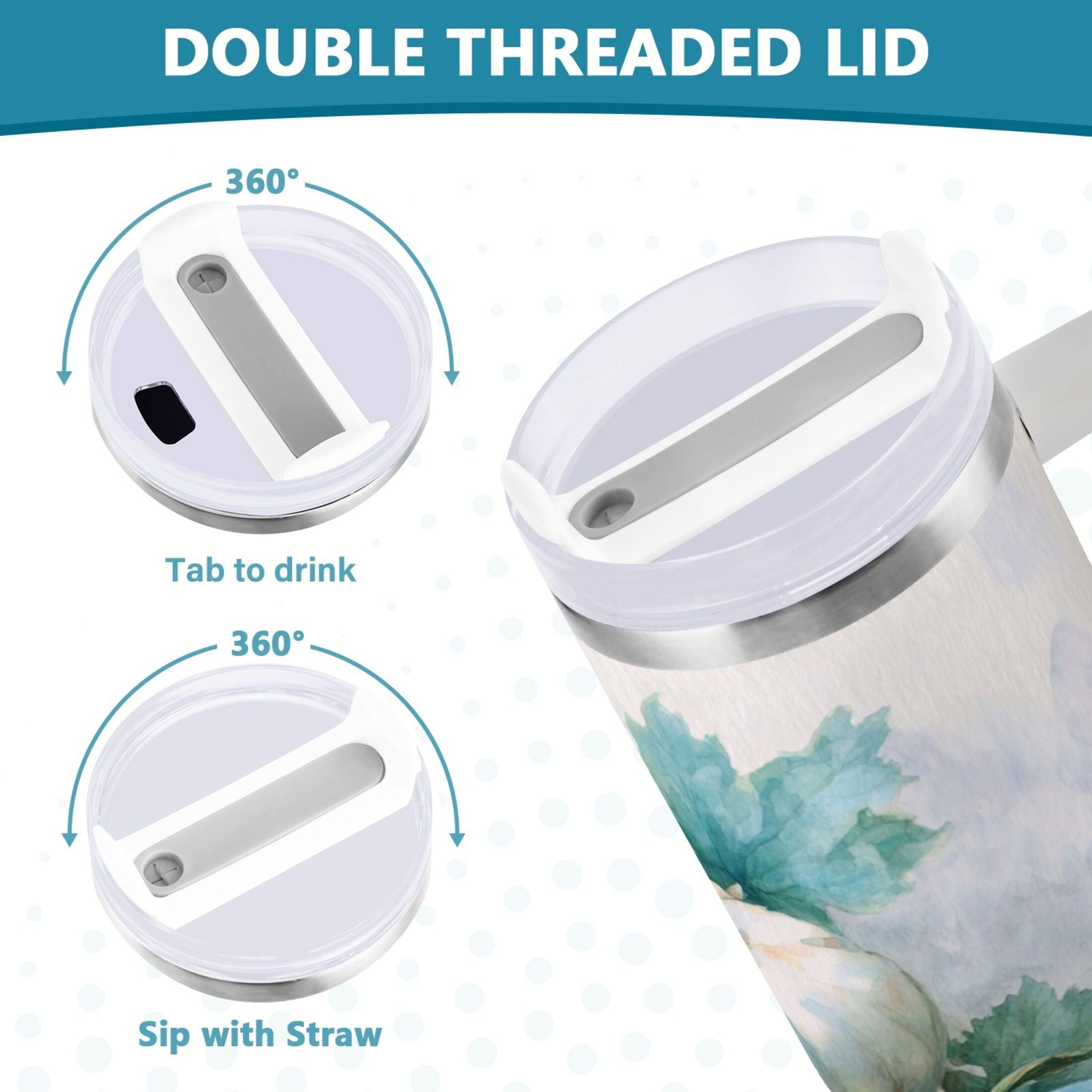 40 oz Insulated Stainless Steel Tumbler Double Wall Stainless Steel Tumbler with 2-Way Drinking Watercolor Pumpkins and Leaves C447L
