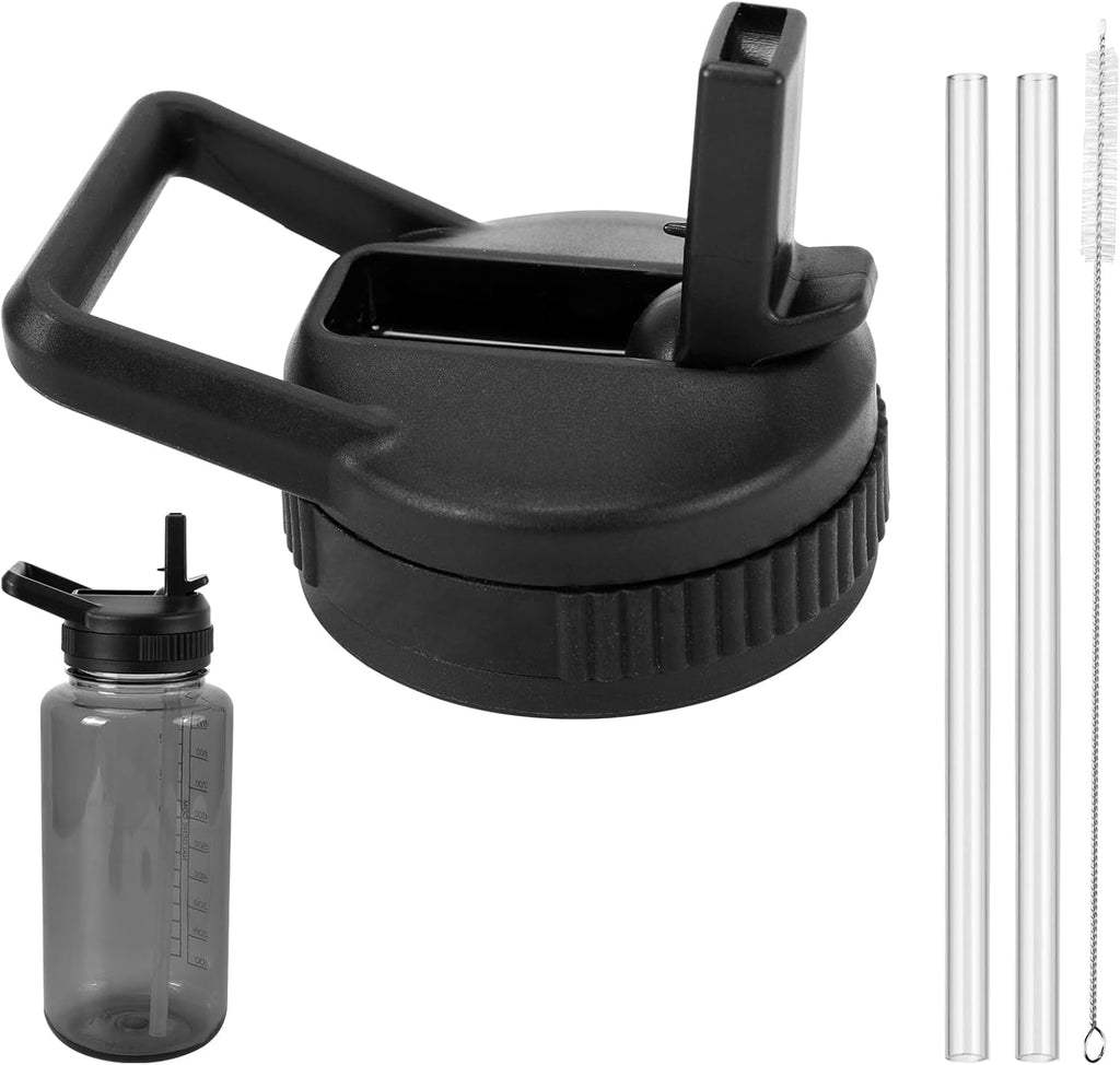 Straw Lid Compatible with Nalgene Water Bottles 32 OZ, BPA-Free Straws Lid with Handle for Nalgene Wide Mouth, Replacement Bottle Cap Accessories with 2 Straws and 1 Straw Brush C230M