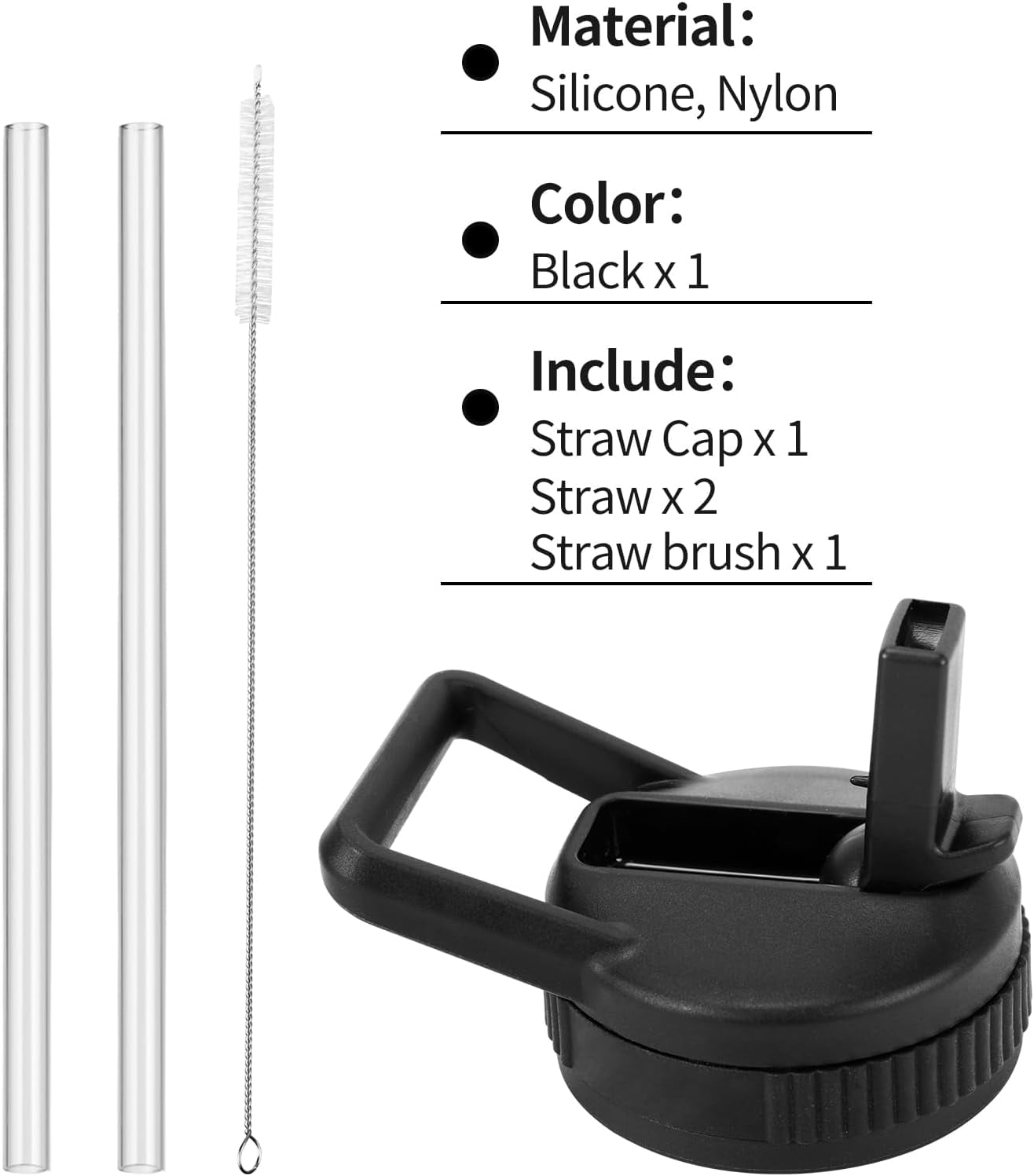 Straw Lid Compatible with Nalgene Water Bottles 32 OZ, BPA-Free Straws Lid with Handle for Nalgene Wide Mouth, Replacement Bottle Cap Accessories with 2 Straws and 1 Straw Brush C230M