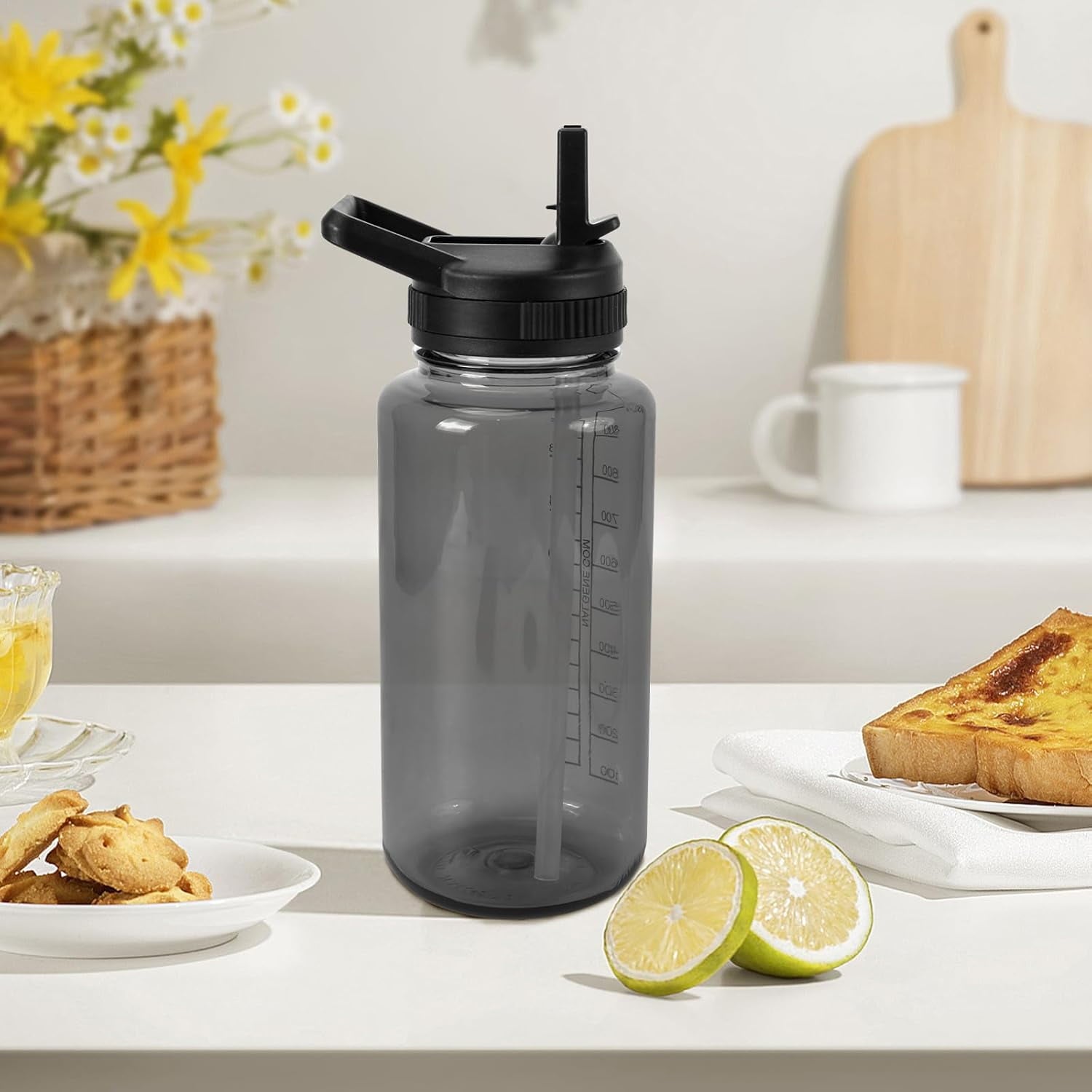 Straw Lid Compatible with Nalgene Water Bottles 32 OZ, BPA-Free Straws Lid with Handle for Nalgene Wide Mouth, Replacement Bottle Cap Accessories with 2 Straws and 1 Straw Brush C230M