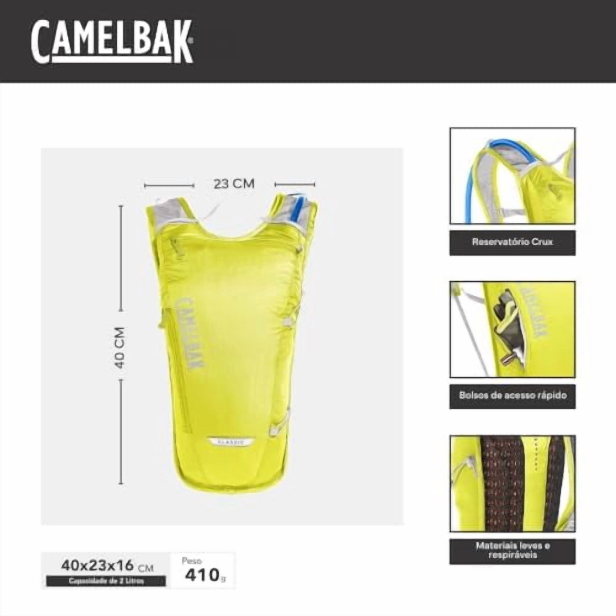 Camelbak Classic Light Hydration Pack Bag Inc Reservior Yellow/Silver 70oz C296J