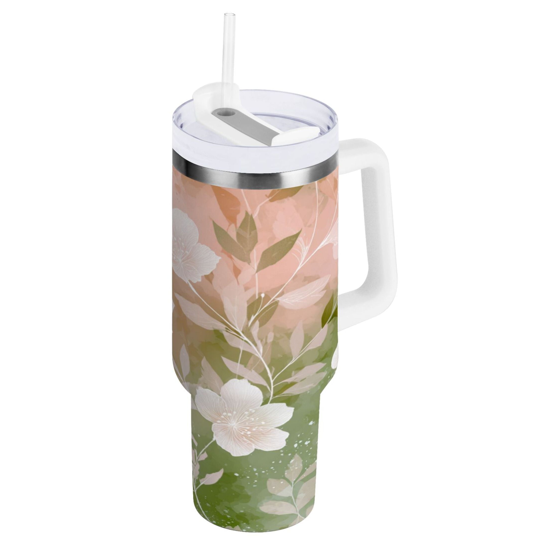 30 oz Insulated Stainless Steel Tumbler Double Wall Stainless Steel Tumbler with 2-Way Drinking Gradient Elegant Floral C471Q