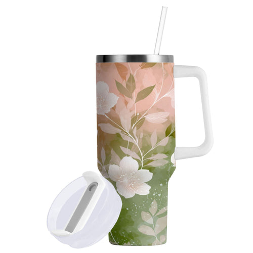 30 oz Insulated Stainless Steel Tumbler Double Wall Stainless Steel Tumbler with 2-Way Drinking Gradient Elegant Floral C471Q