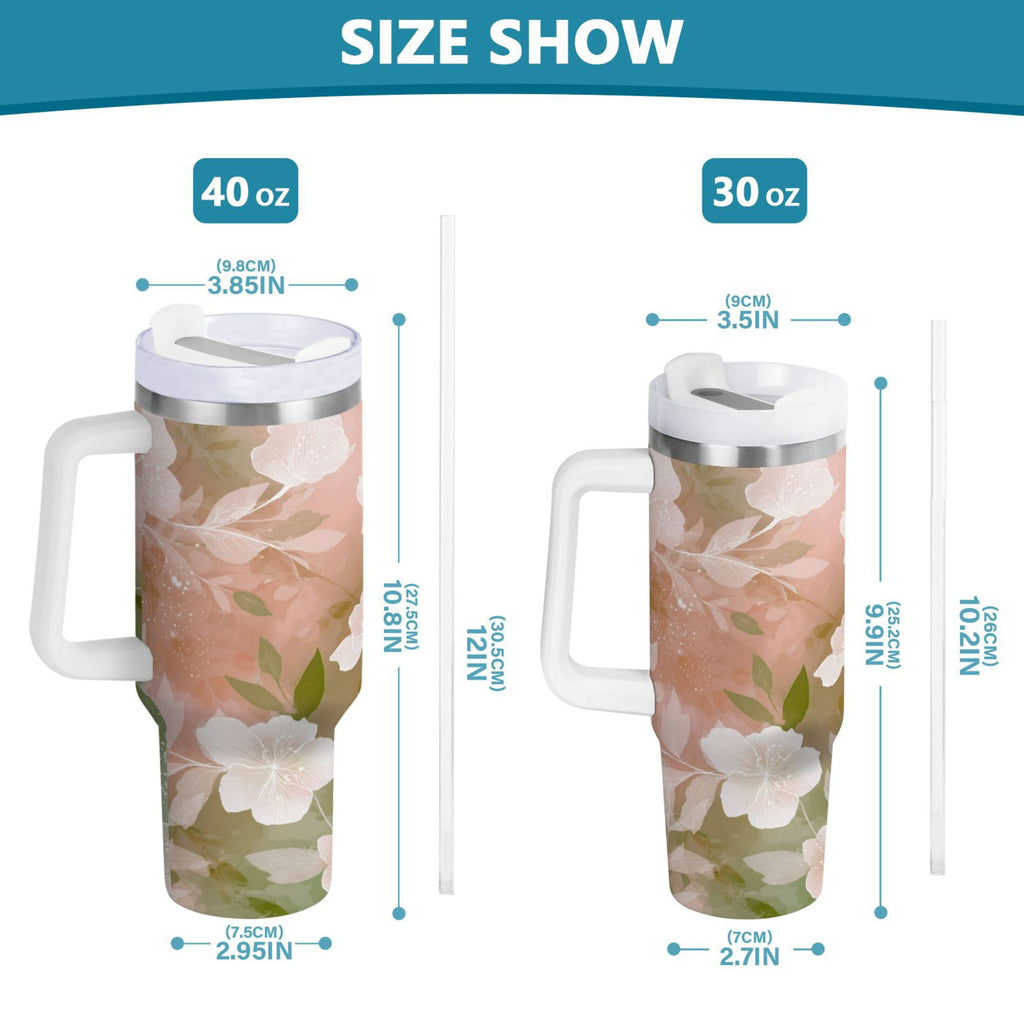 30 oz Insulated Stainless Steel Tumbler Double Wall Stainless Steel Tumbler with 2-Way Drinking Gradient Elegant Floral C471Q