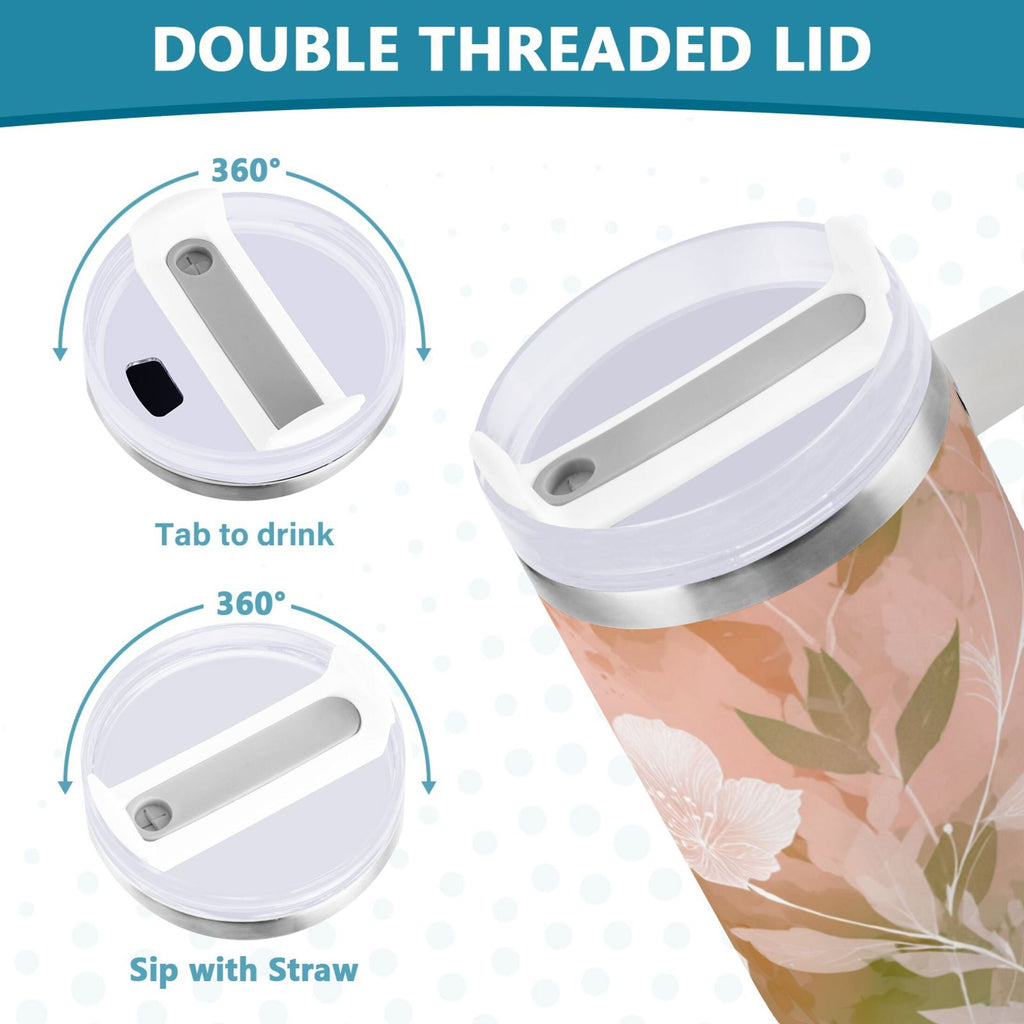 30 oz Insulated Stainless Steel Tumbler Double Wall Stainless Steel Tumbler with 2-Way Drinking Gradient Elegant Floral C471Q