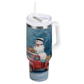 40 oz Insulated Stainless Steel Tumbler Double Wall Stainless Steel Tumbler with 2-Way Drinking Christmas Snowman in A Red Truck C435B