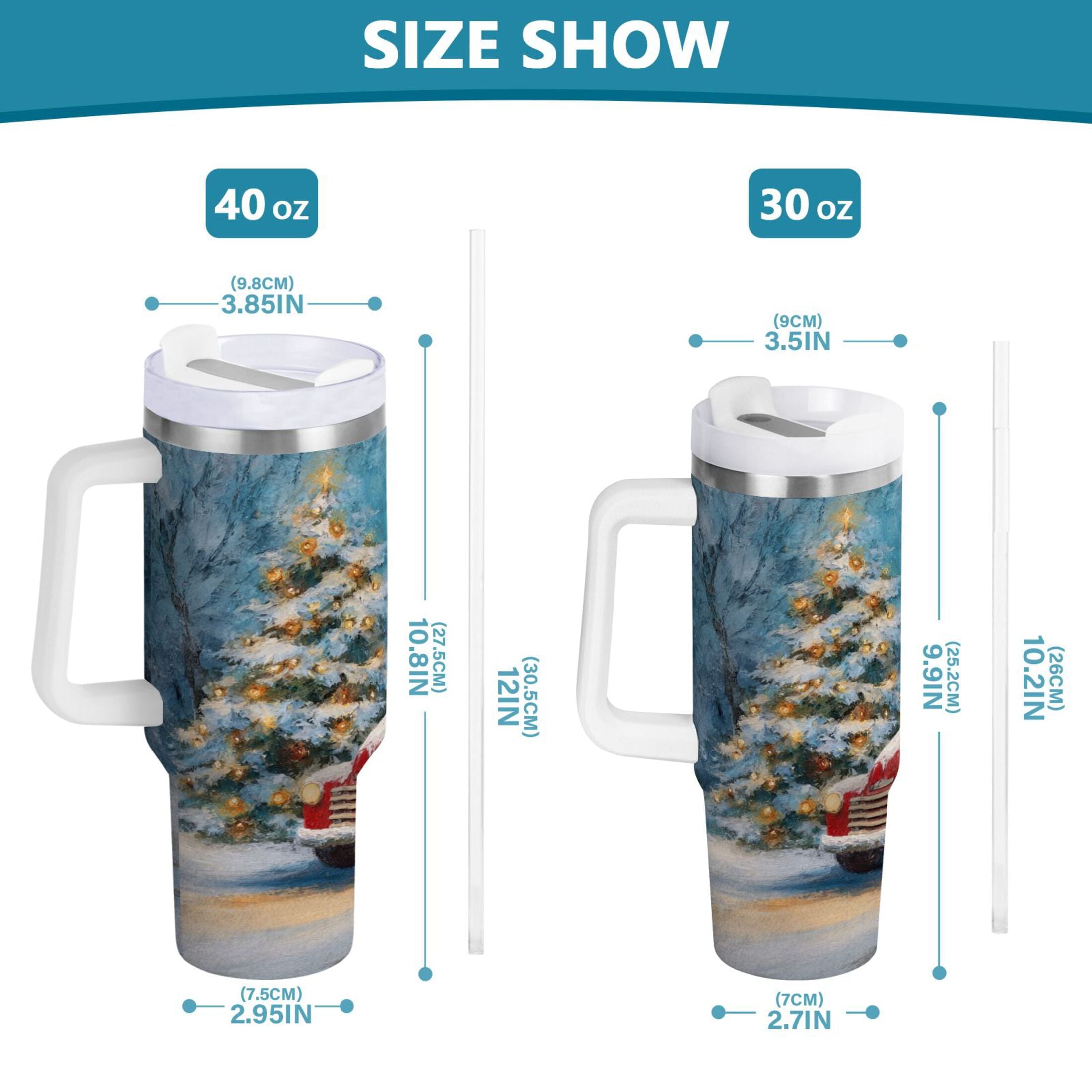 40 oz Insulated Stainless Steel Tumbler Double Wall Stainless Steel Tumbler with 2-Way Drinking Christmas Snowman in A Red Truck C435B
