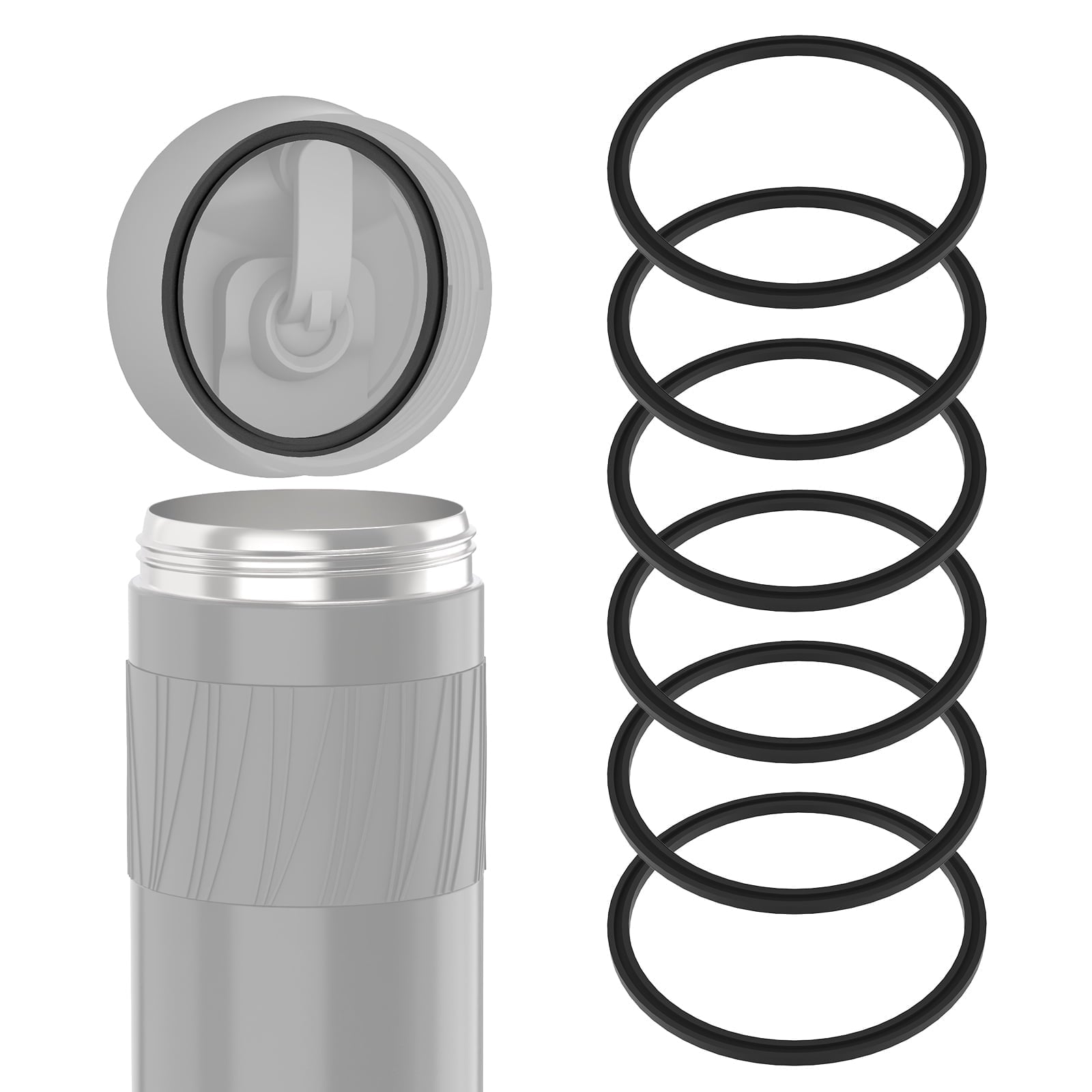 Linkidea 6 Pack Water Bottle Gasket Replacement Compatible with Contigo Byron Snapseal Travel Mug 16oz/20oz, Silicone O Ring Leak Proof Rubber Seal with Tweezer for Bottle Lid, Black C126S