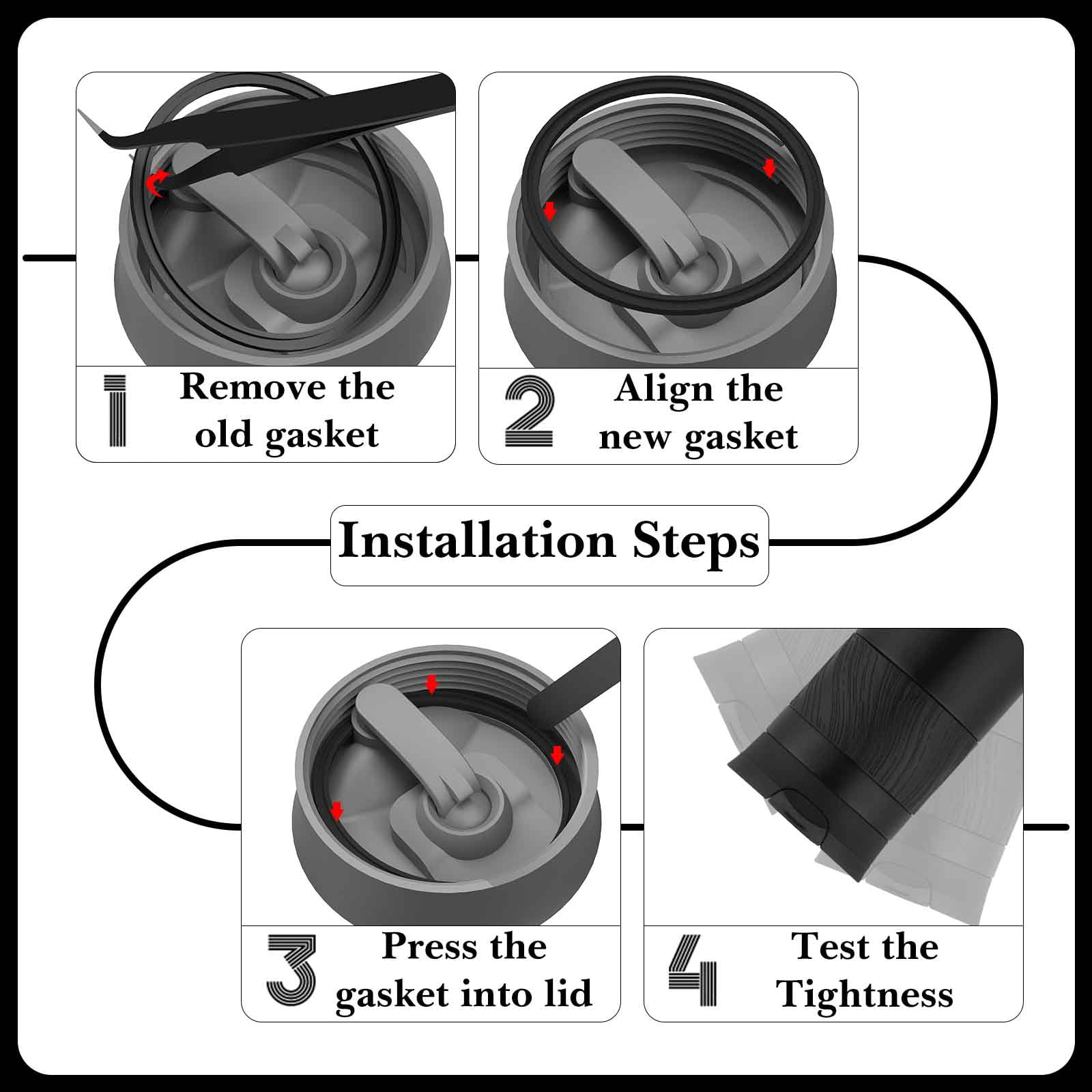 Linkidea 6 Pack Water Bottle Gasket Replacement Compatible with Contigo Byron Snapseal Travel Mug 16oz/20oz, Silicone O Ring Leak Proof Rubber Seal with Tweezer for Bottle Lid, Black C126S