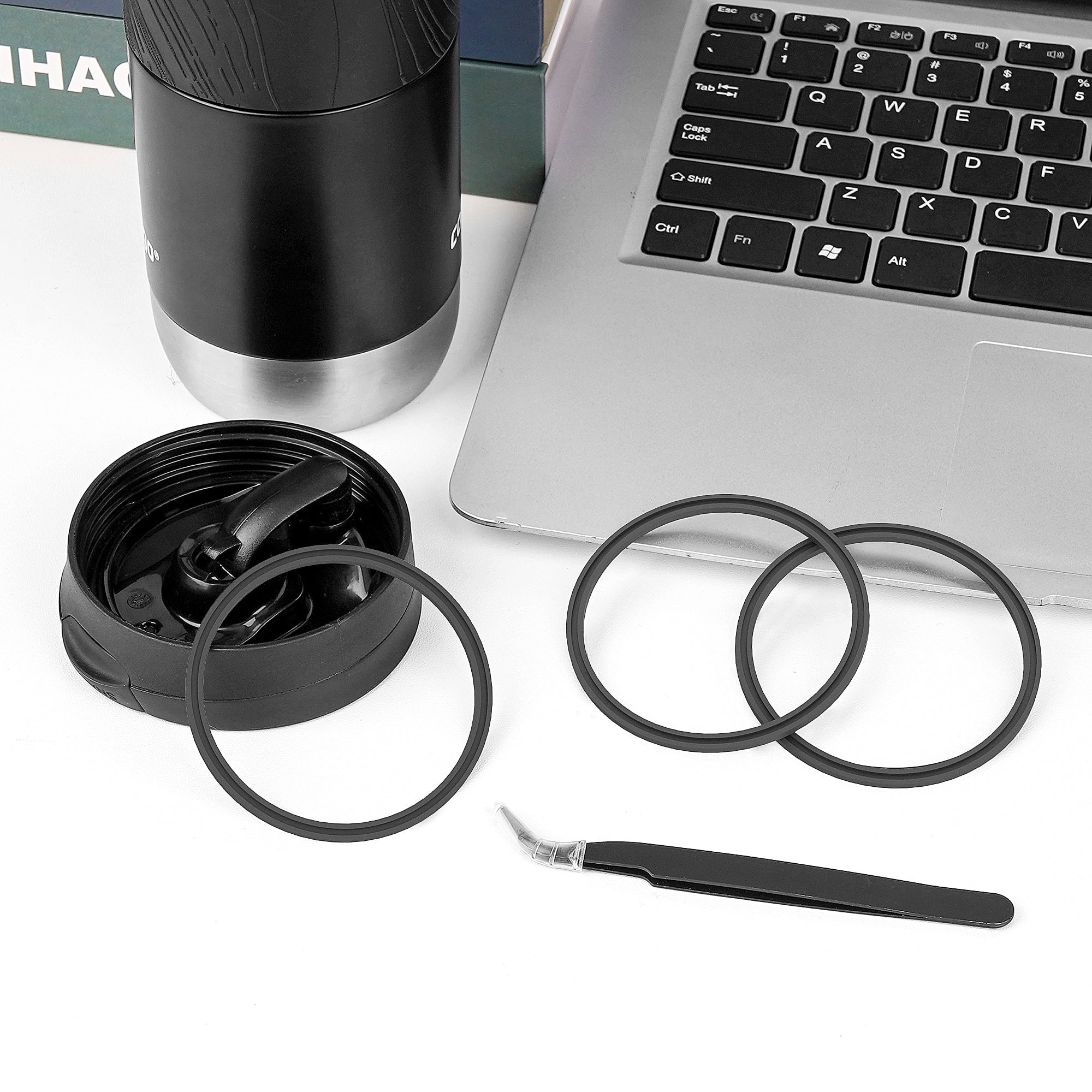 Linkidea 6 Pack Water Bottle Gasket Replacement Compatible with Contigo Byron Snapseal Travel Mug 16oz/20oz, Silicone O Ring Leak Proof Rubber Seal with Tweezer for Bottle Lid, Black C126S