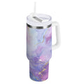 40 oz Insulated Stainless Steel Tumbler Double Wall Stainless Steel Tumbler with 2-Way Drinking Pink and Blue Marble Texture C490X