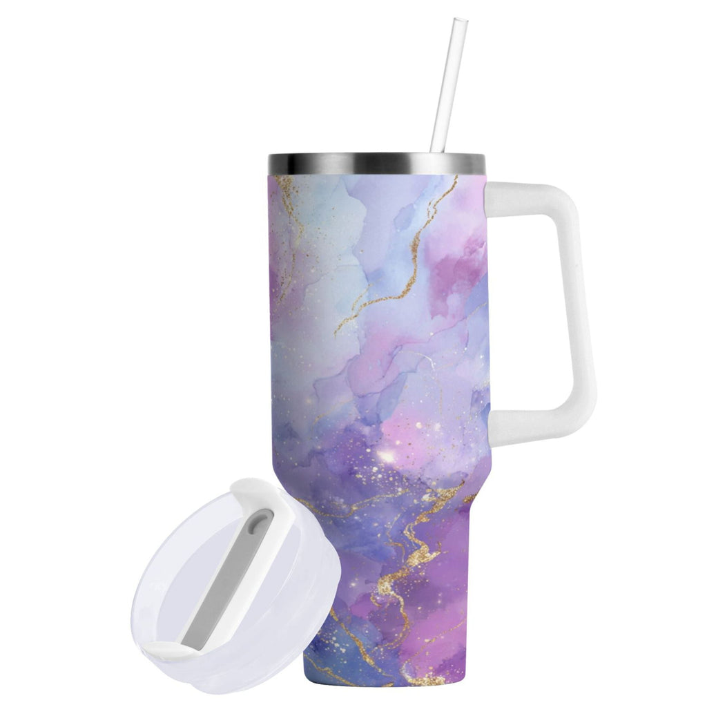 40 oz Insulated Stainless Steel Tumbler Double Wall Stainless Steel Tumbler with 2-Way Drinking Pink and Blue Marble Texture C490X