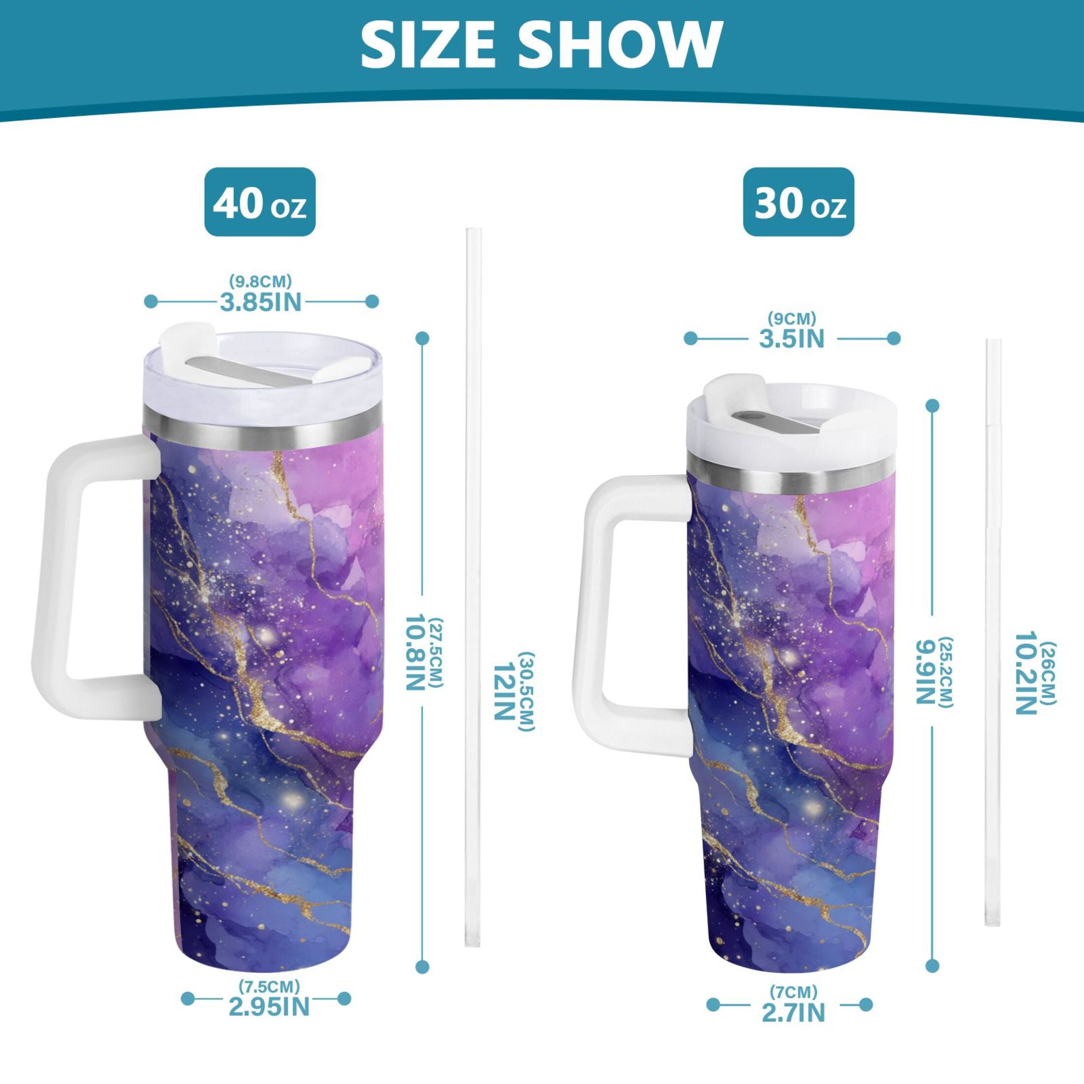 40 oz Insulated Stainless Steel Tumbler Double Wall Stainless Steel Tumbler with 2-Way Drinking Pink and Blue Marble Texture C490X