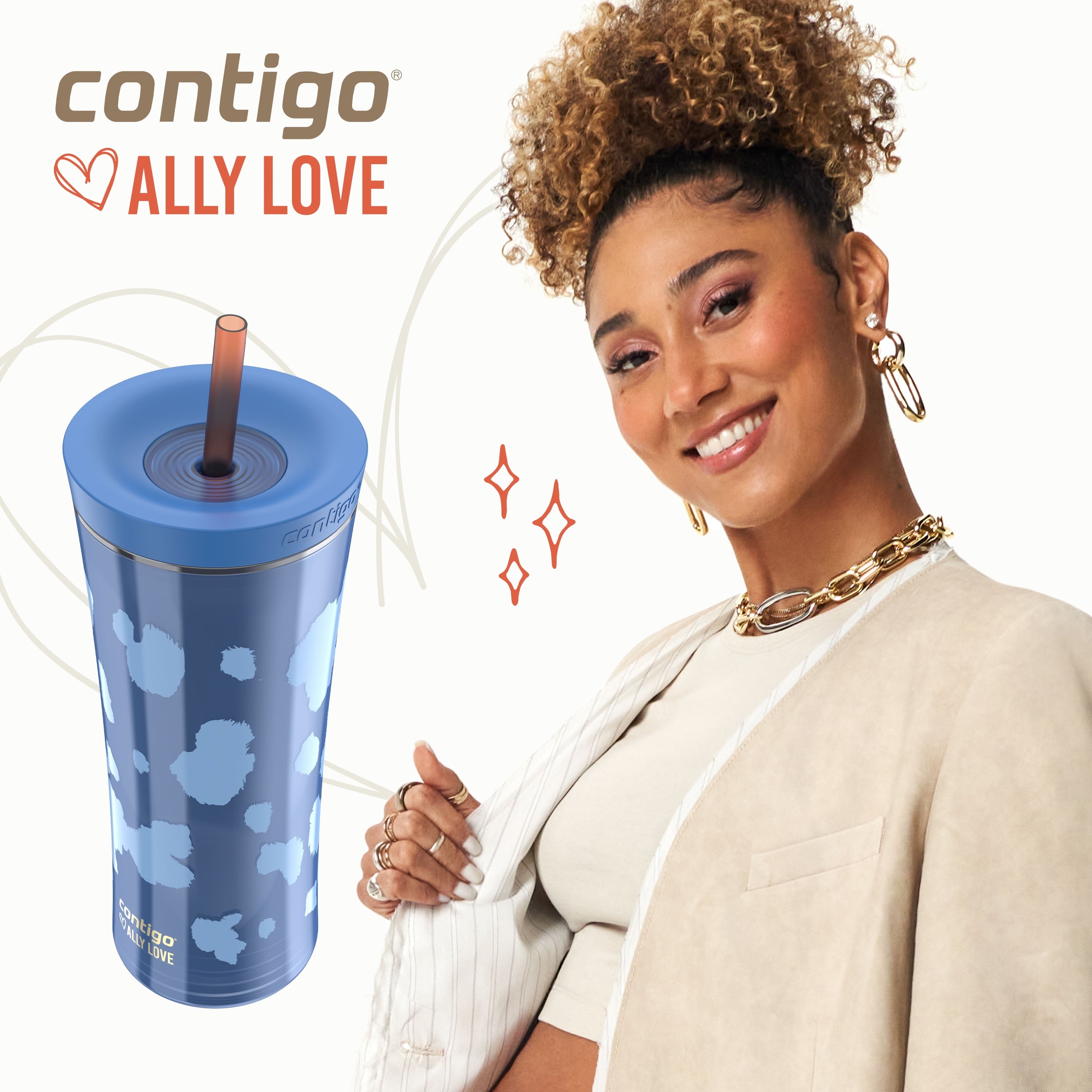 Contigo 20oz Shake &amp; Go Tumbler, Plastic with Straw, Stellar Jay Cowhide Couture C119T