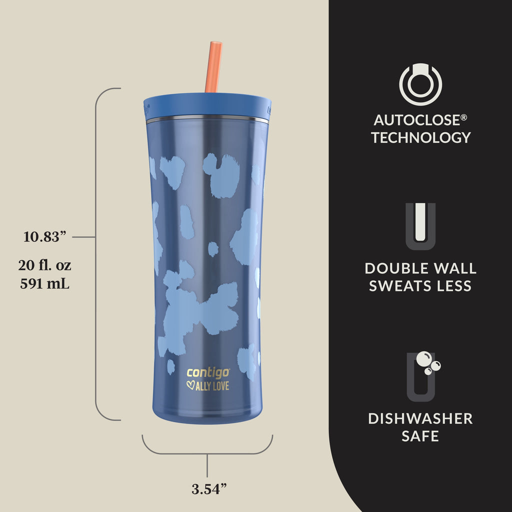 Contigo 20oz Shake &amp; Go Tumbler, Plastic with Straw, Stellar Jay Cowhide Couture C119T