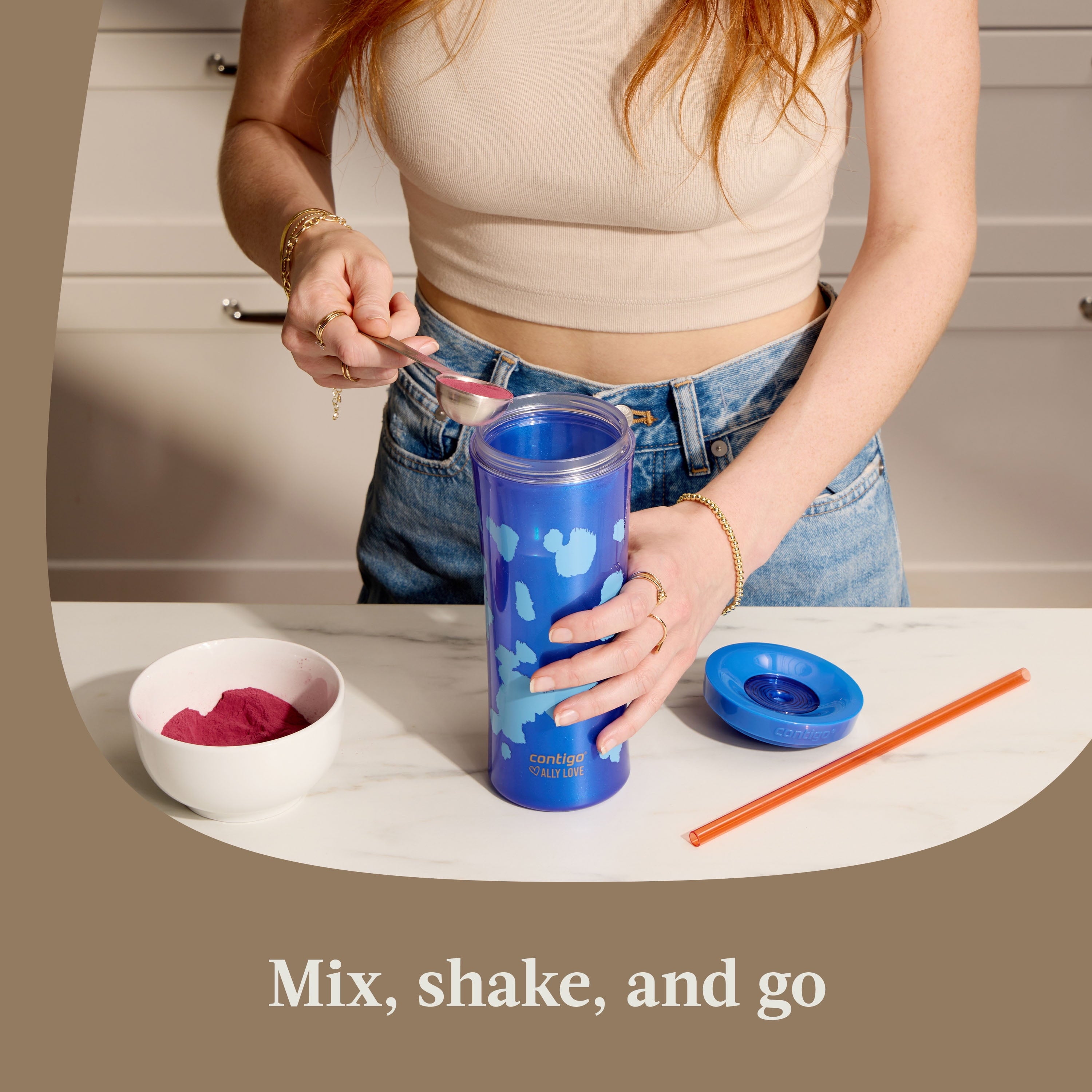 Contigo 20oz Shake &amp; Go Tumbler, Plastic with Straw, Stellar Jay Cowhide Couture C119T