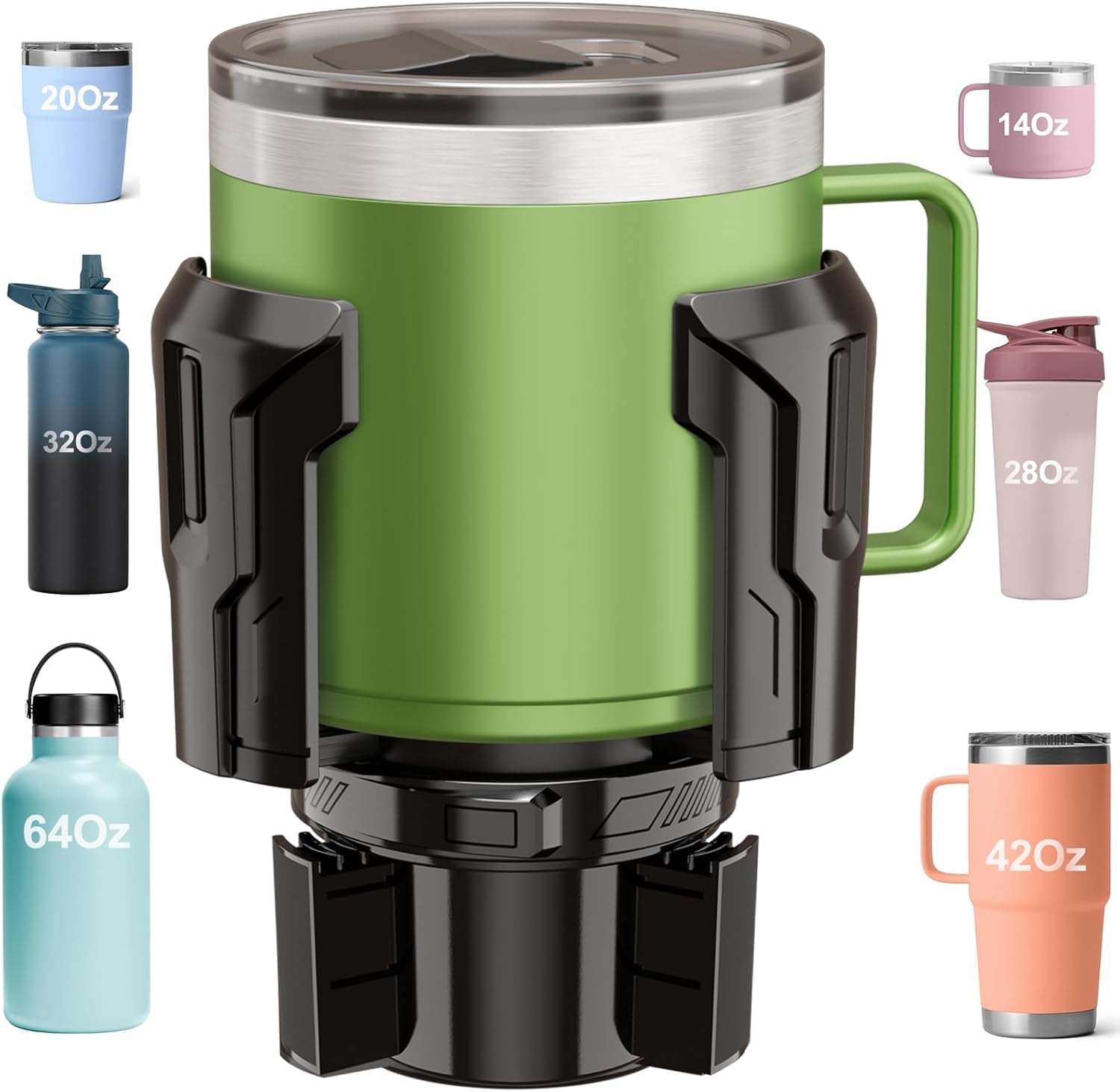 Cup Holder Expander: One-Button Open, Universal, Adjustable Holder(Diameter 2.6"- 4.8"), Cup Holder Expander for , , Nalgene, Takeya, Camelbak, Ramblers, , Tumblers, Mugs C220L