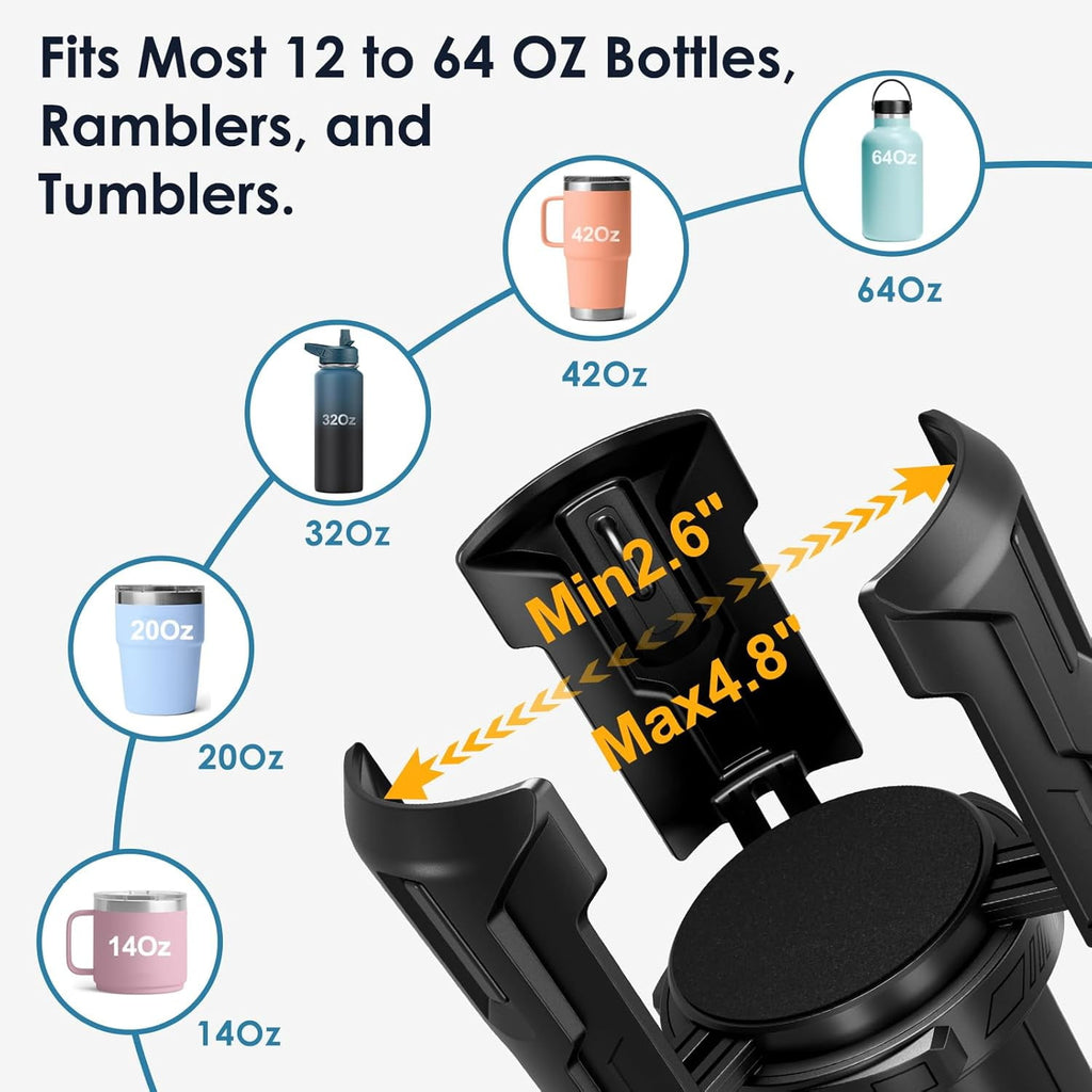 Cup Holder Expander: One-Button Open, Universal, Adjustable Holder(Diameter 2.6"- 4.8"), Cup Holder Expander for , , Nalgene, Takeya, Camelbak, Ramblers, , Tumblers, Mugs C220L