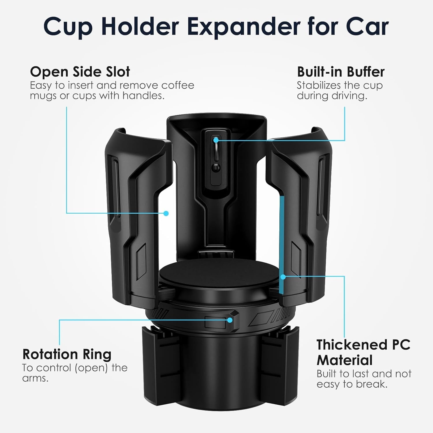 Cup Holder Expander: One-Button Open, Universal, Adjustable Holder(Diameter 2.6"- 4.8"), Cup Holder Expander for , , Nalgene, Takeya, Camelbak, Ramblers, , Tumblers, Mugs C220L